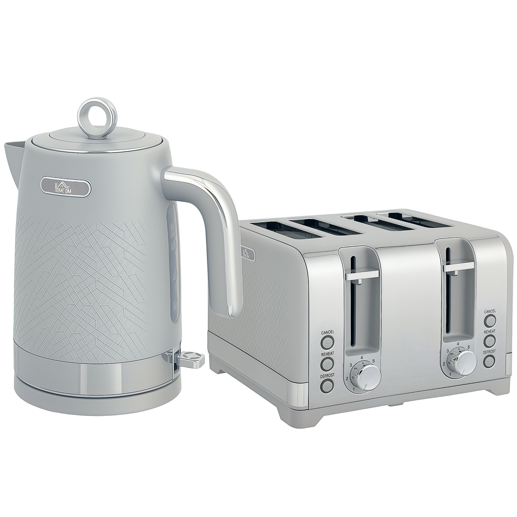 HOMCOM Wasserkocher Toaster Set 1,7L 2200W Schnell Wasserkocher mit Thermostat, Kalkfilter, 4 Scheiben Toaster mit 7 Bräunungsstufen, Krümelfach, Grau Aosom