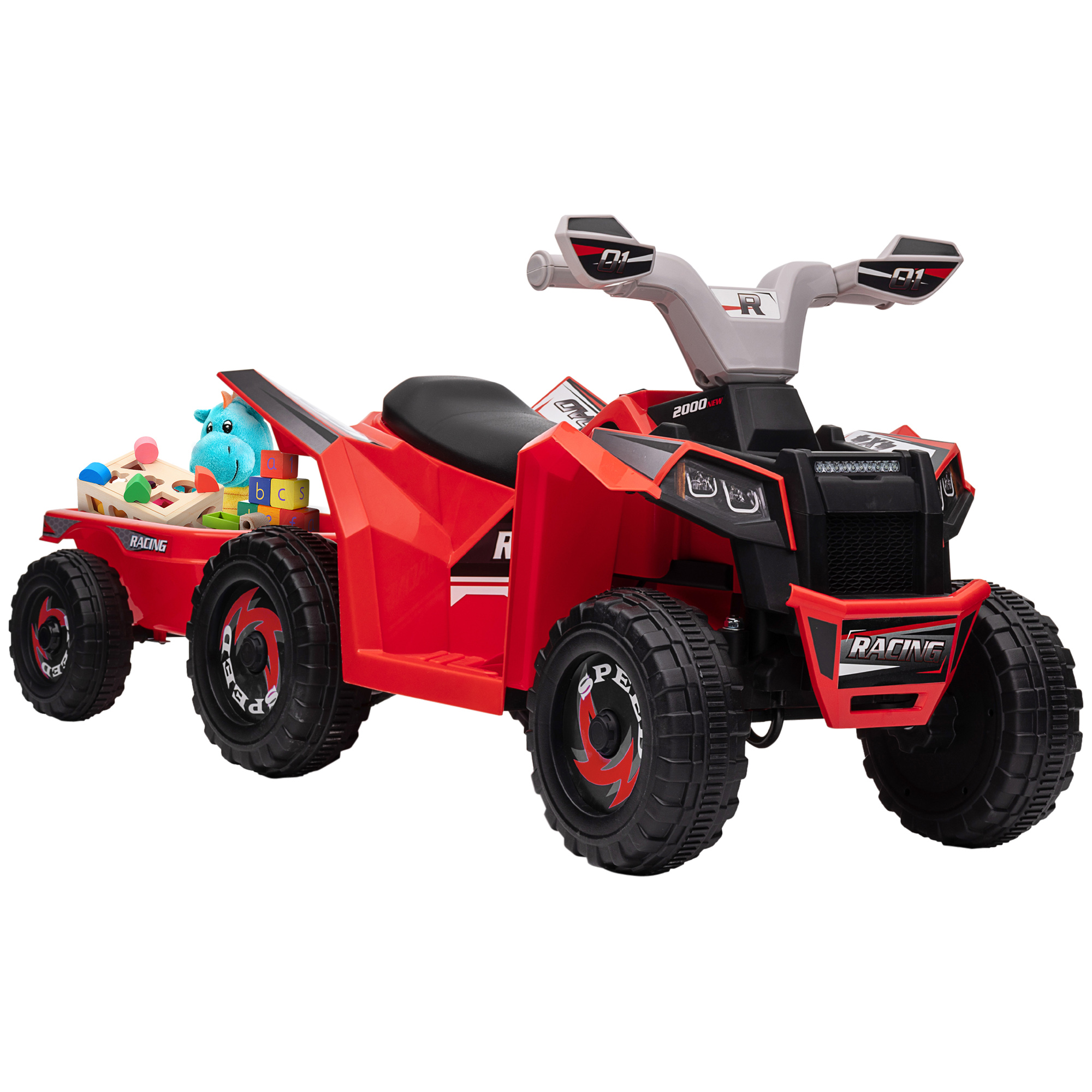 HOMCOM Elektro Quad kaufen, mit Anhänger, Vorwärts- und Rückwärtsgang, abriebfesten Rädern, Metall, für 1,5-3 Jahre, Belastbarkeit 25 kg, Rot Aosom