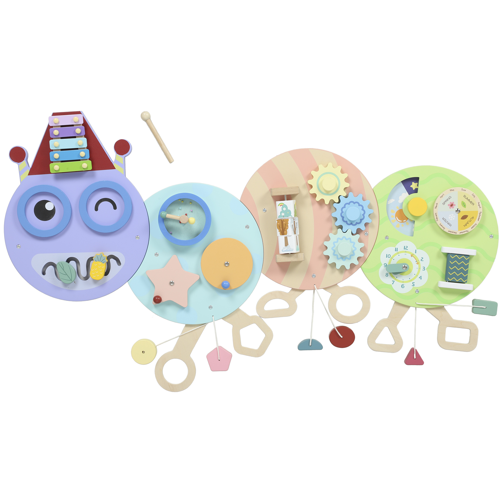 AIYAPLAY Caterpillar Montessori Busy Board Sensorisches Spielzeug Activity Board Beschäftigungsbrett Wandspielzeug für Kinder Geschenk für Jungen Mädchen ab 3 Jahre Aosom