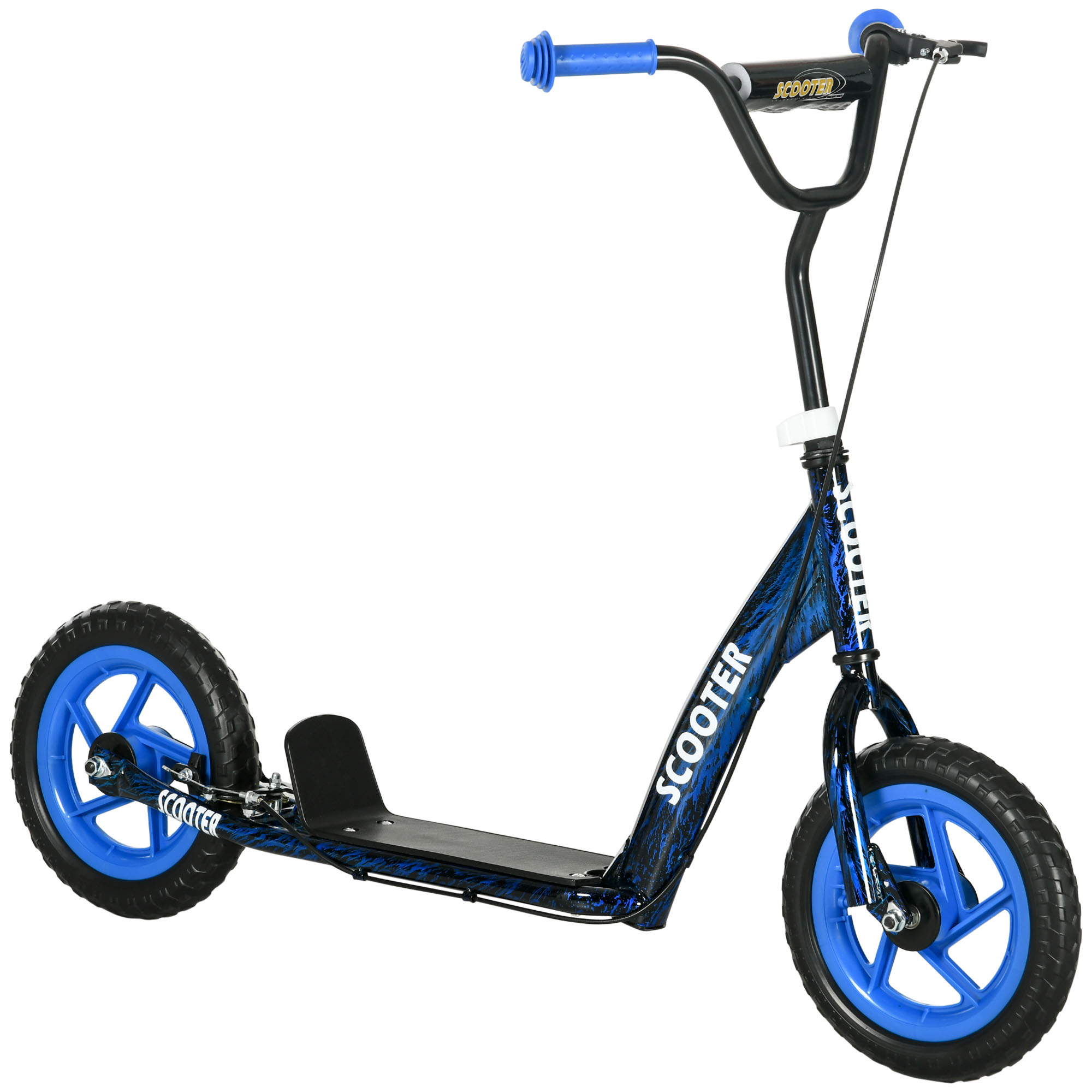AIYAPLAY Kinderroller Scooter Tretroller mit verstellbarem Lenker, großen Rädern Handbremse Kickscooter 11,8 Zoll Cityroller für 6-12 Jahren Jungen und Mädchen Stahl Blau Aosom