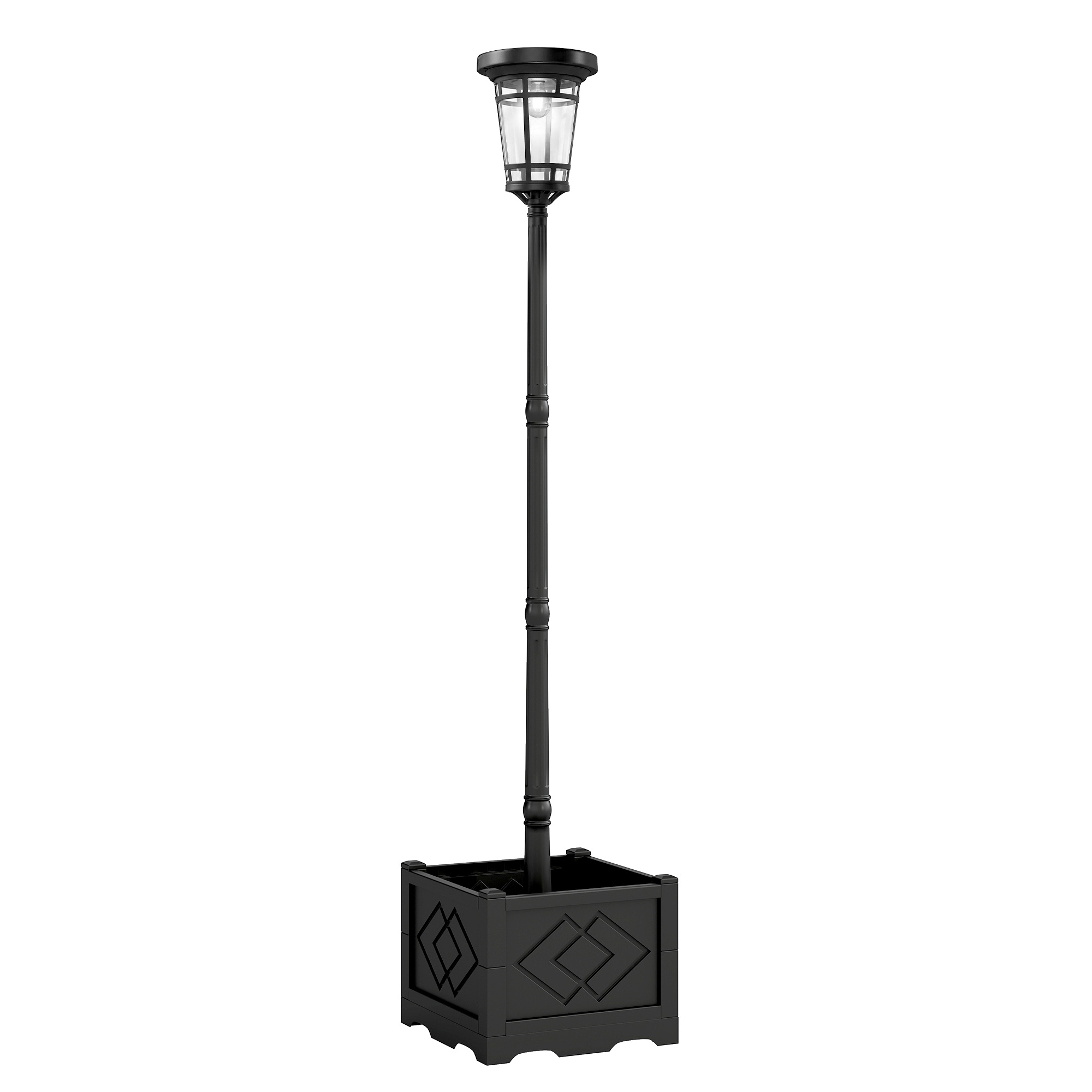 Outsunny Solar Laterne Stehleuchte mit Blumentopf 195cm Außen Gartenlaterne mit 2 Helligkeitsstufen Lichtsensor Schalter IP44 Solarlampen Solarlaterne Solar Laternen für Garten Balkon Aosom