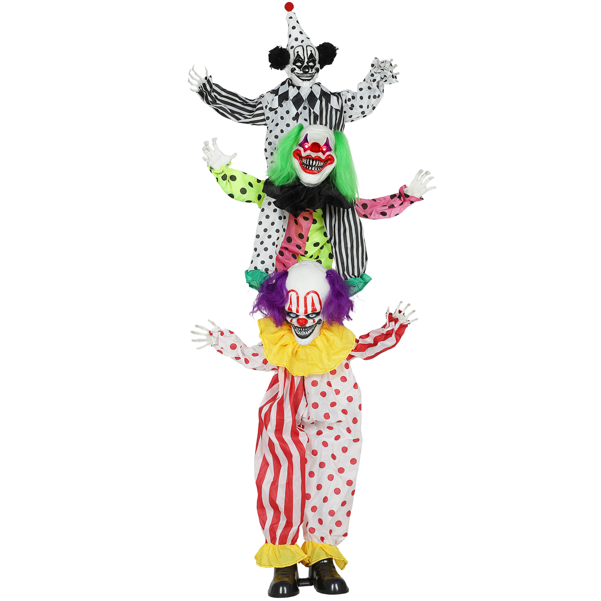 Outsunny Stapelbare Halloween-Animatronics-Clowns mit roten leuchtenden Augen, geräuschaktivierte gruselige Lebensgroße Clown-Halloween-Dekoration, Halloween-Deko für Indoor-Party-Requisiten Aosom