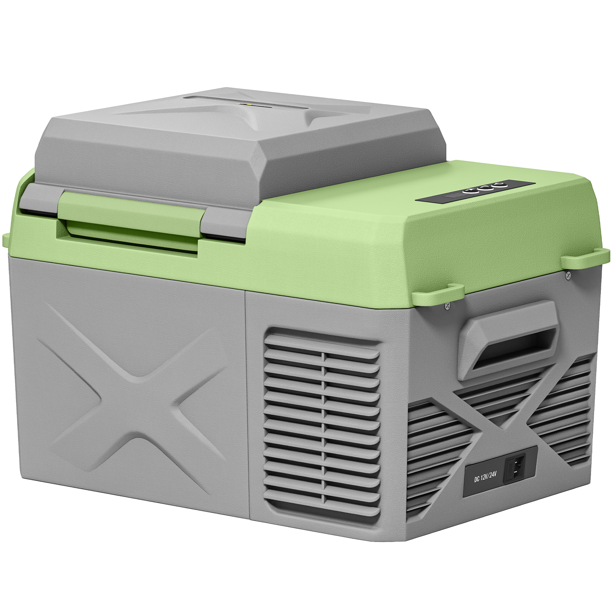 Outsunny 12 Liter Kompressor Kühlbox elektrische Kühlbox mit Anschluss Kühlhaltefunktion Gefrierbox Thermobox Mini Kühlschrank 12/220 Volt für Auto Steckdose LKW Camping Boot Grau+Grün   Aosom