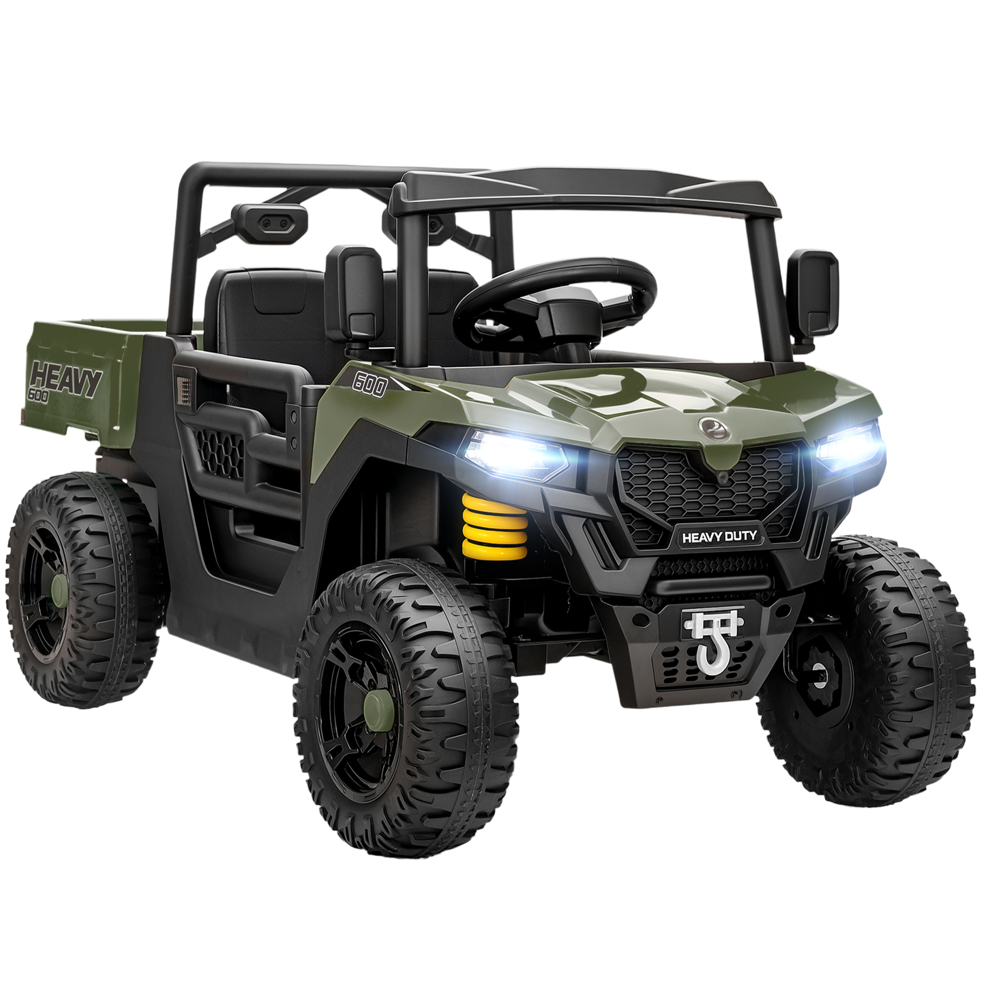 AIYAPLAY Kinder Elektroauto 12V Kinderauto UTV mit 2,4 GHz Fernbedienung, 2 Motor, Kinderfahrzeug mit Softstart, Federungssystem, Kofferraum, Musik, USB-Anschluss, Hupe, für 3-8 Jahre, Grün Aosom
