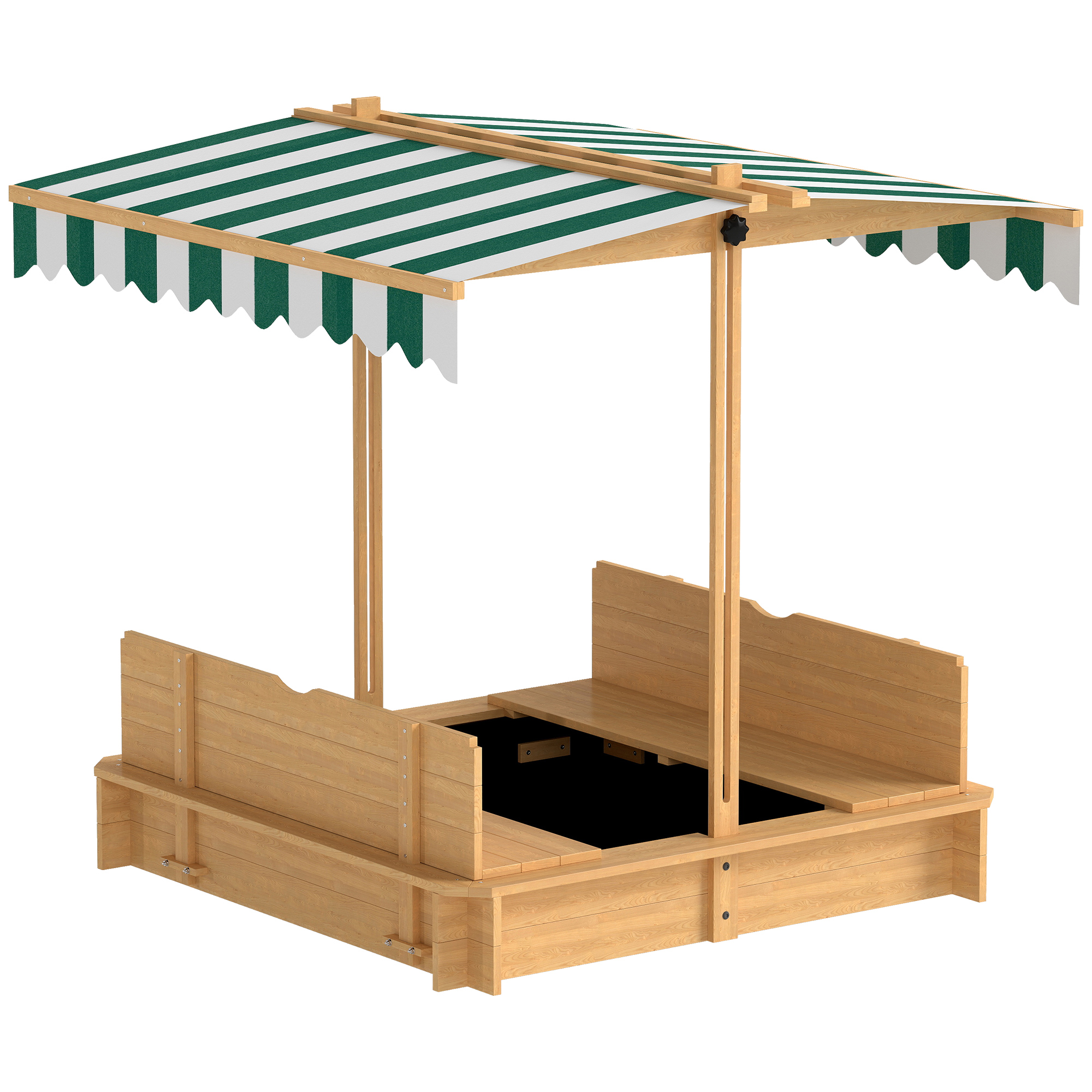 Outsunny Sandkasten 106x106 cm Kinder Sandbox mit höhenverstellbar Abdeckung, Sandkiste aus Holz mit Sitzbänken Rücklehnen für Outdoor Garten Terrasse Balkon   Aosom