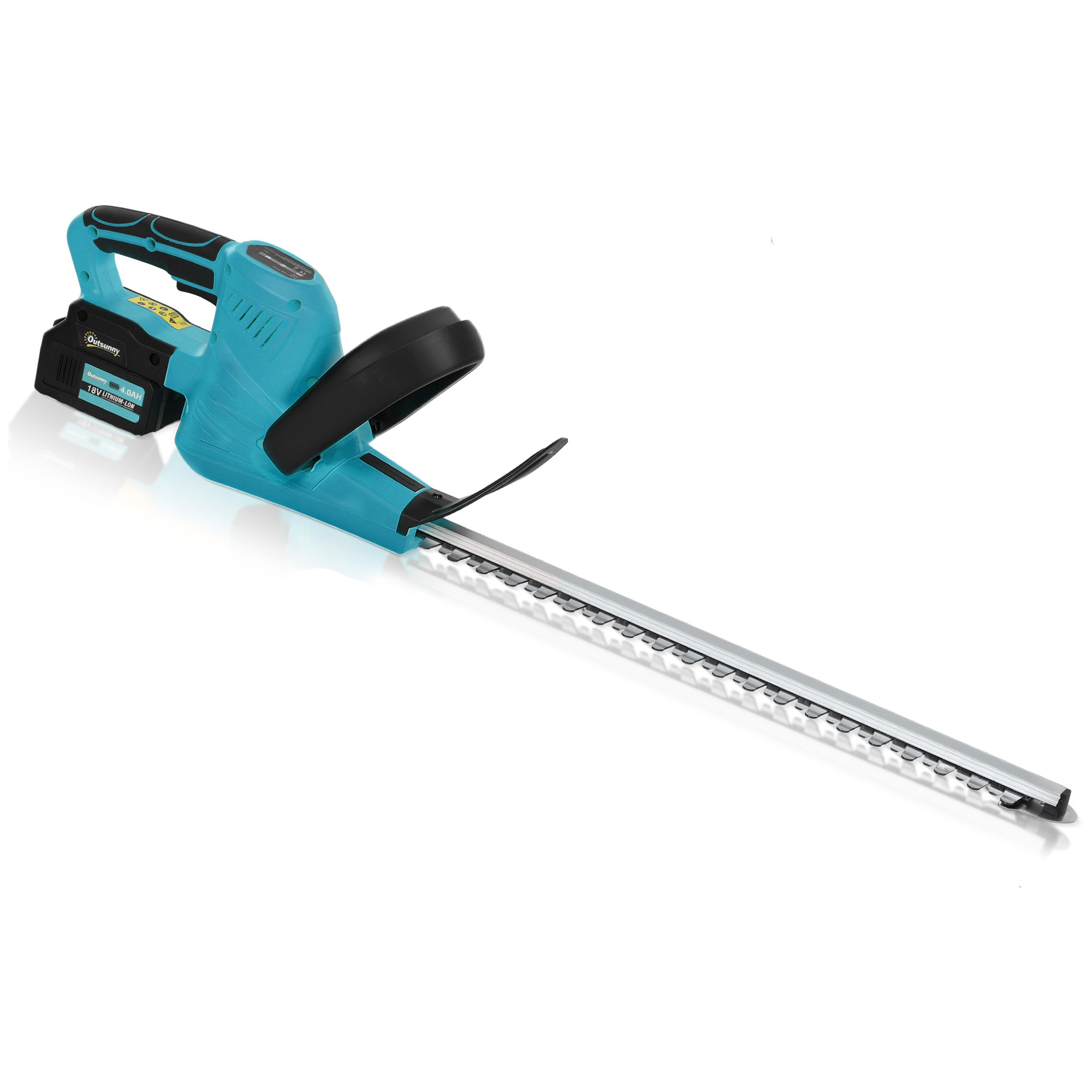 Outsunny Elektro Heckenschere Akku Elektrischer Heckenschneider mit 51cm Schnittlänge, Bürstenlosem Motor, 2 Akkus, Kabellos, Metall, für Äste, Sträucher, Zweige, Blau   Aosom