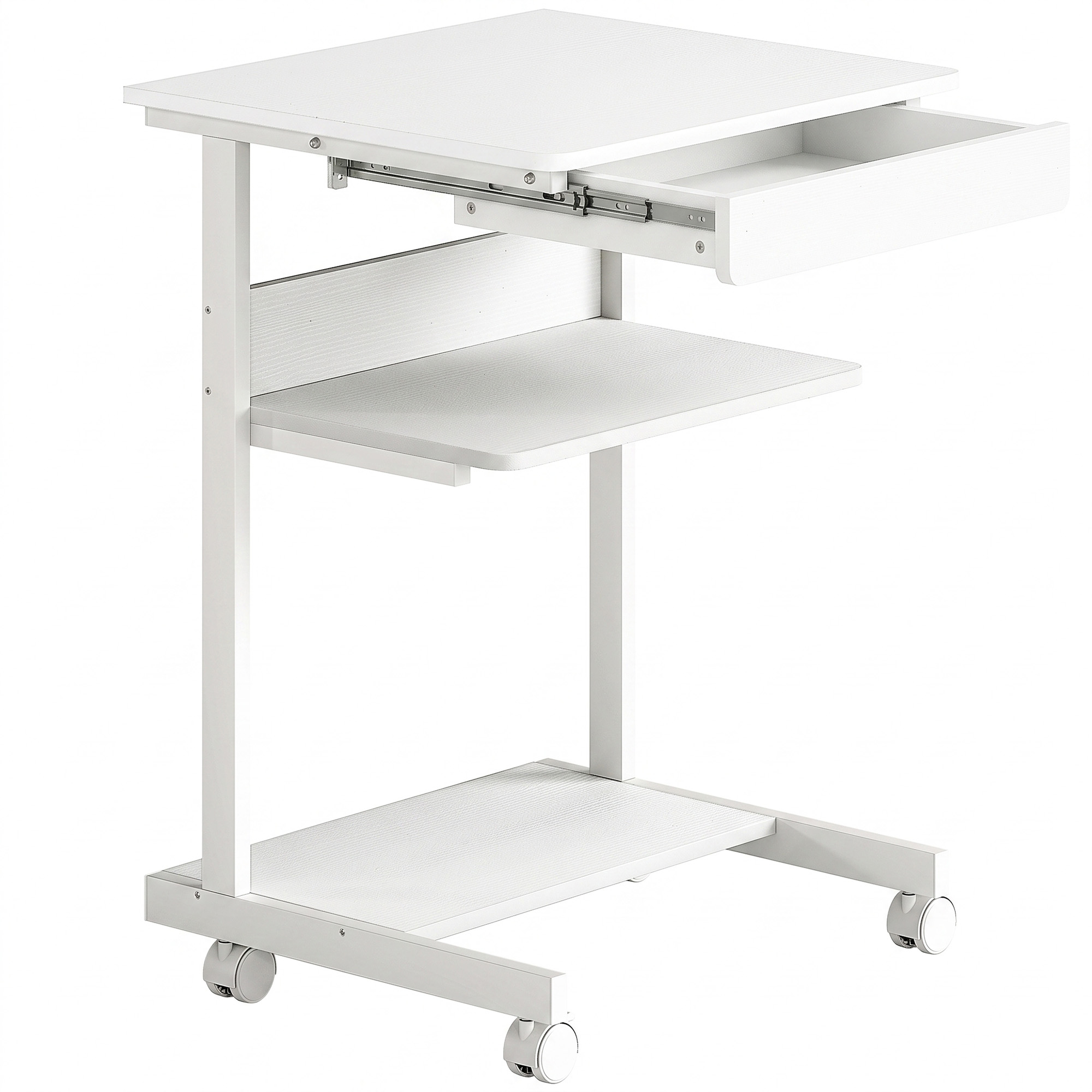 HOMCOM Schreibtisch mit Rollen Computertisch platzsparender Bürotisch mit CPU-Ständer, Schublade, Ablage, PC Tisch für Home Office, Schlafzimmer, Weiß   Aosom