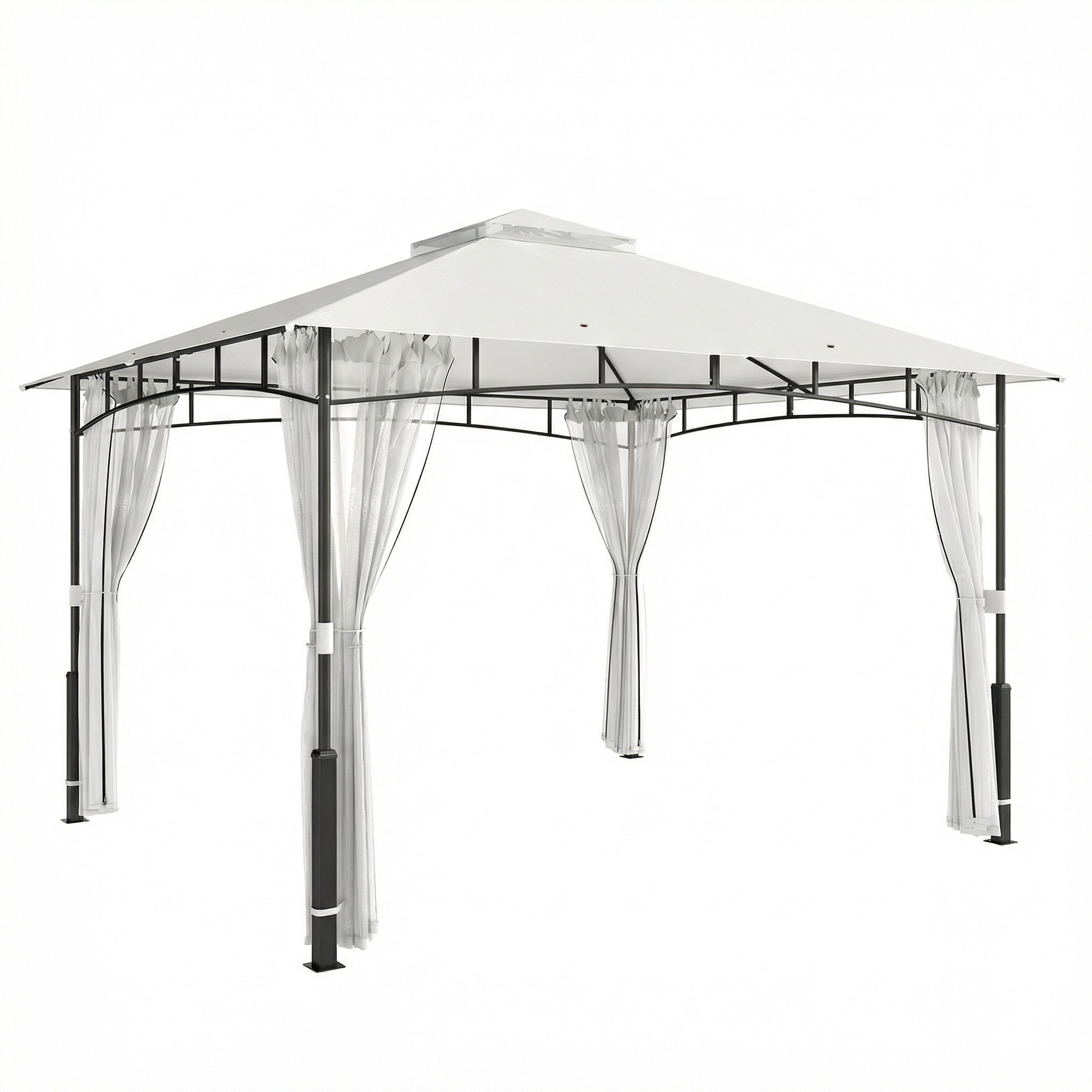 Outsunny Pavillon, 3x3,6 m wasserabweisend Stabil Gartenpavillon mit Moskitonetz, Doppeldach, Garten Pavillon aus Metall, Pavillon für Garten, Terrasse, Schwarz Aosom