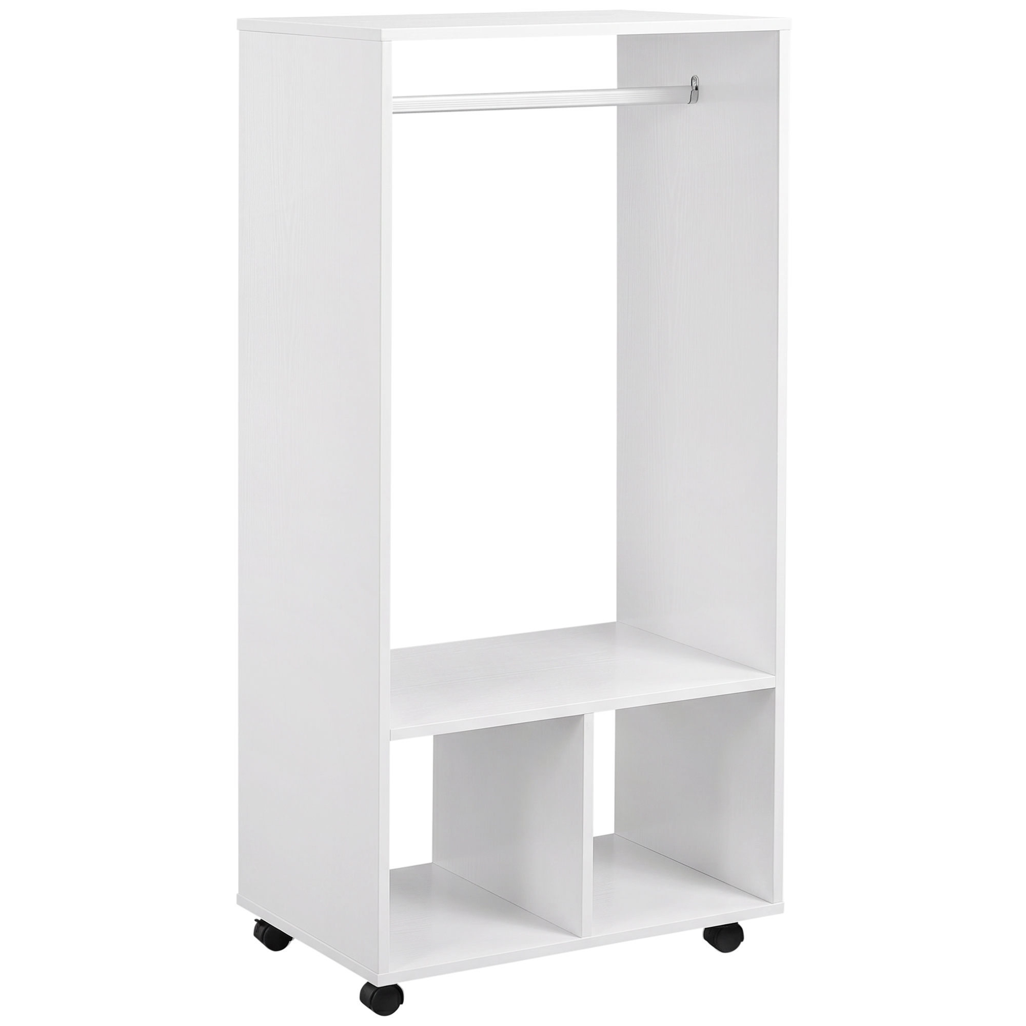 HOMCOM Mobiler Kleiderschrank Garderobe Schrank mit Regal 4 Schwenkräder für Wohnzimmer Schlafzimmer, Aluminiumlegierungen, 60 x 40 x 128 cm, Weiß Aosom