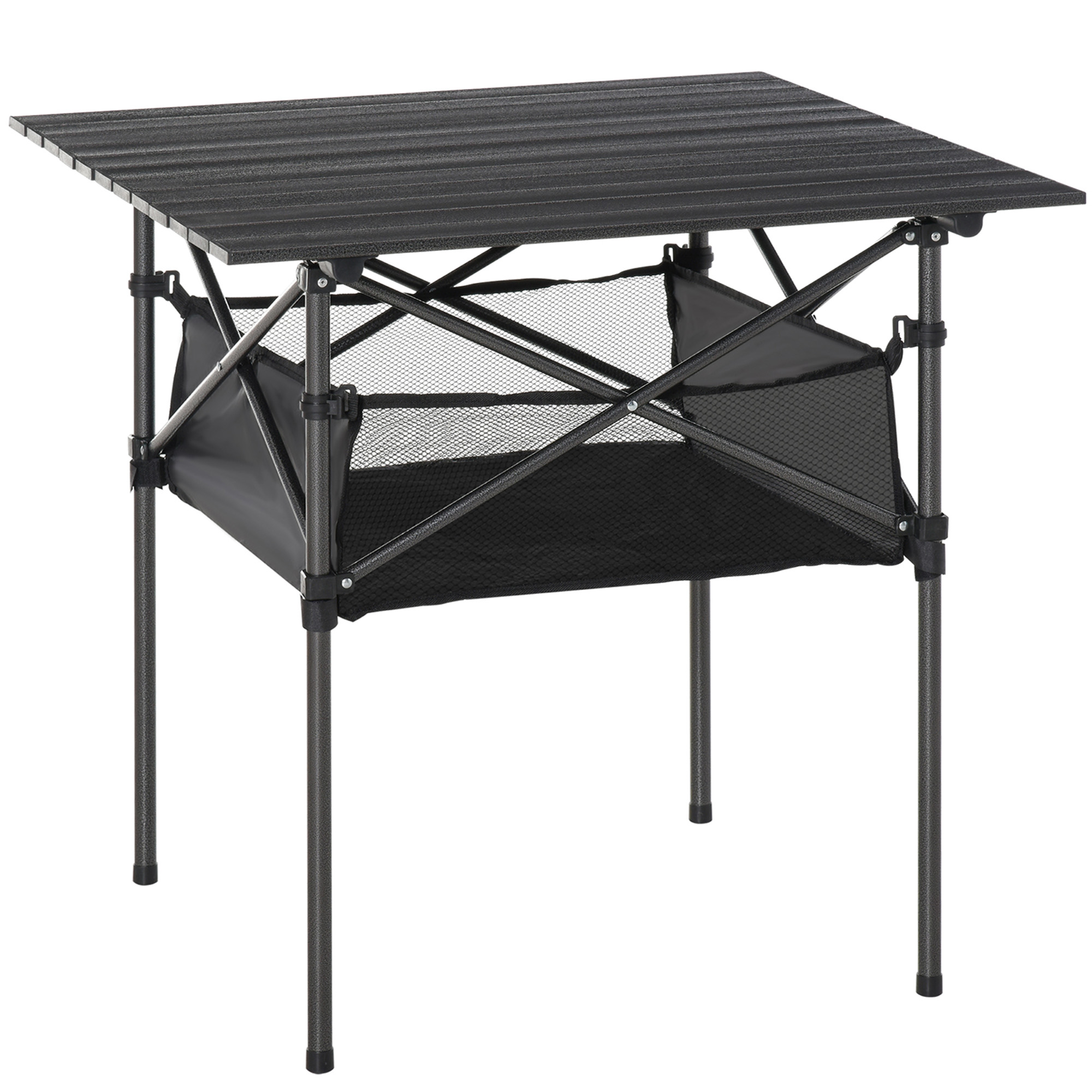 Outsunny Campingtisch Faltbarer Klapptisch aus Aluminium, leicht, tragbar mit Netztasche, Schwarz, 70x70x69cm Aosom