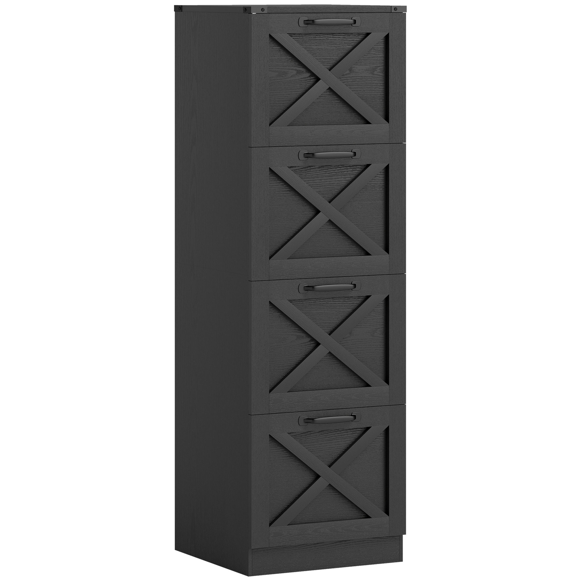 HOMCOM Schubladenschrank mit 4 Schubladen - Aufbewahrung für Hängemappen (Letter/A4), rustikaler Stil - Aufbewahrung für Büro/Schlafzimmer, 40x40x131 cm, Schwarz   Aosom