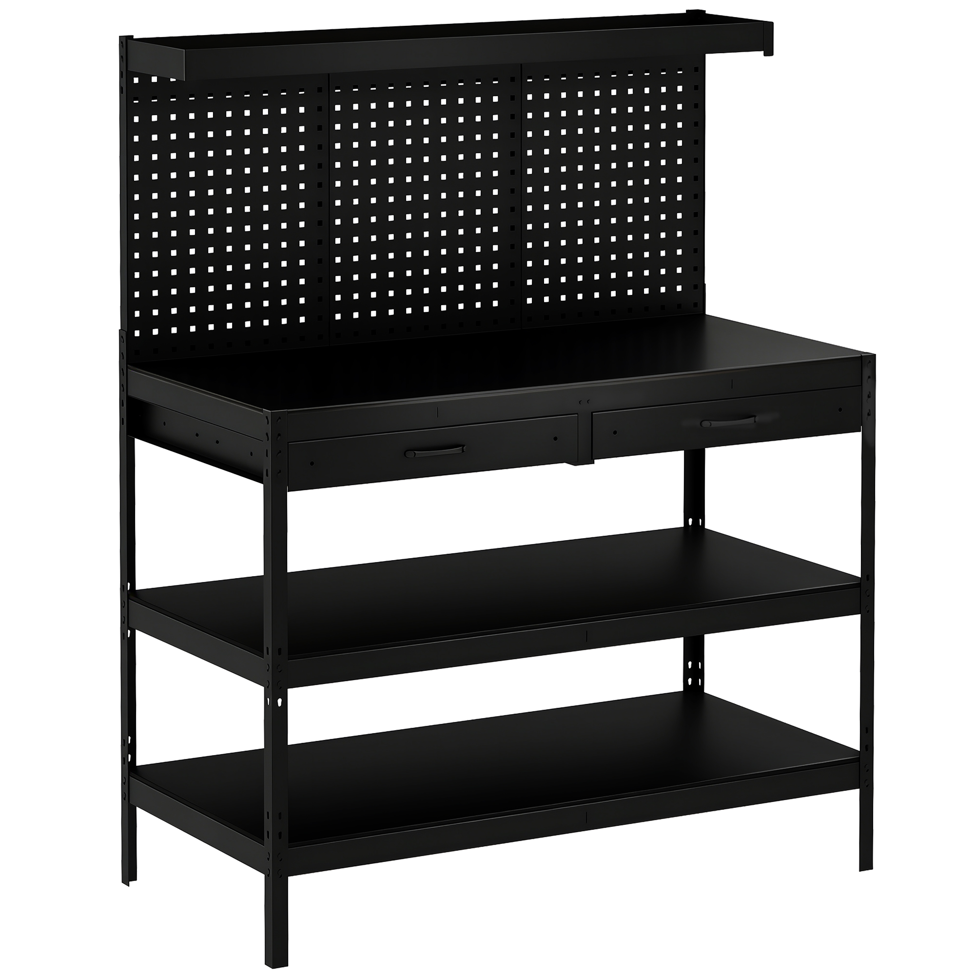 HOMCOM Werkbank mit Lochwand, robuste Arbeitsstation mit 2 Schubladen und 2 verstellbaren Regalen, Werkbank für Garage, Werkstatt oder Lager, 272 kg Tragkraft, 122 x 61 x 156 cm, Schwarz Aosom