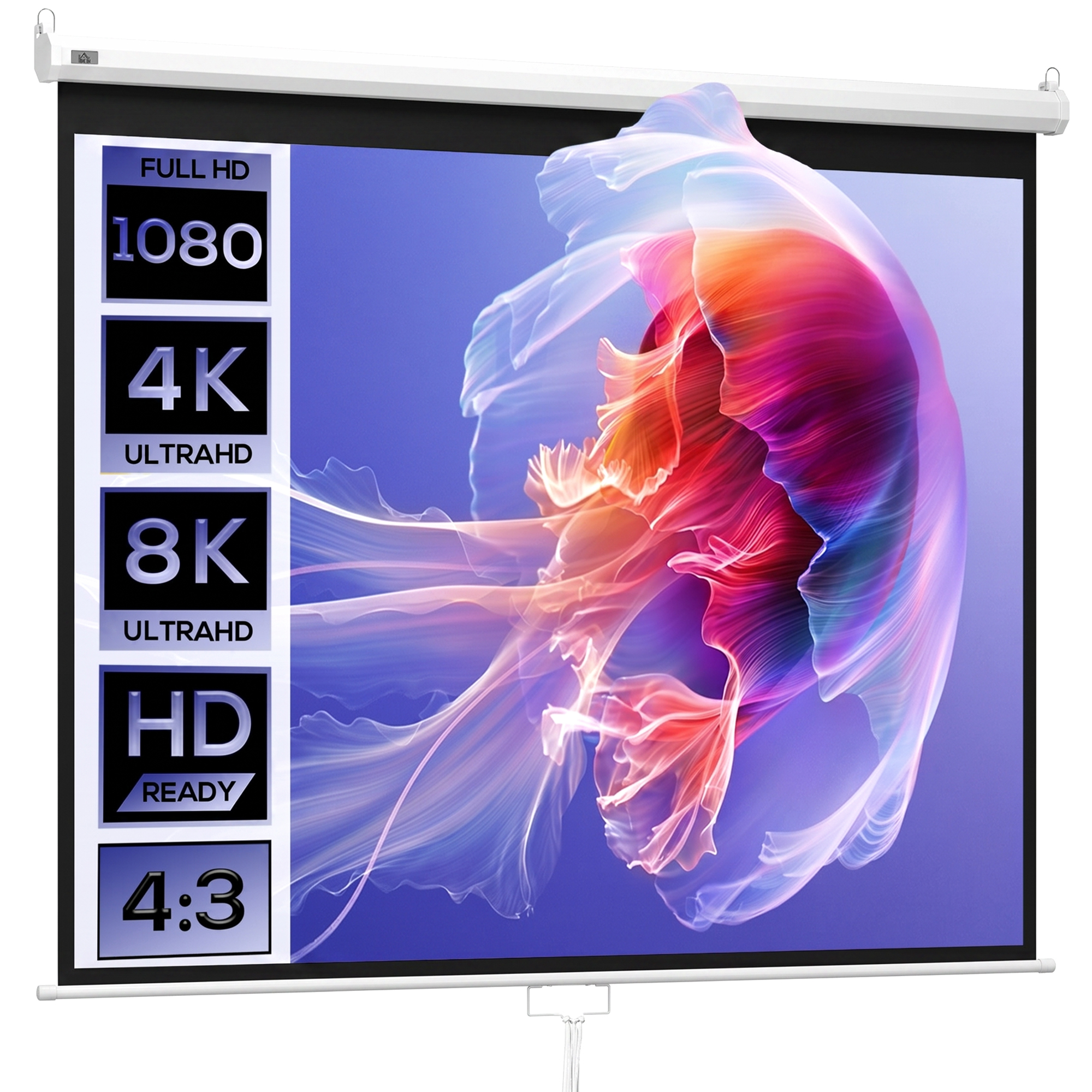 HOMCOM Beamer Leinwand 244 x 1832 cm 120 Zoll 4:3/ 16:9 Projektionsleinwand Manuell Rollo-Leinwand für Heimkino Büro-Präsentationen Aosom