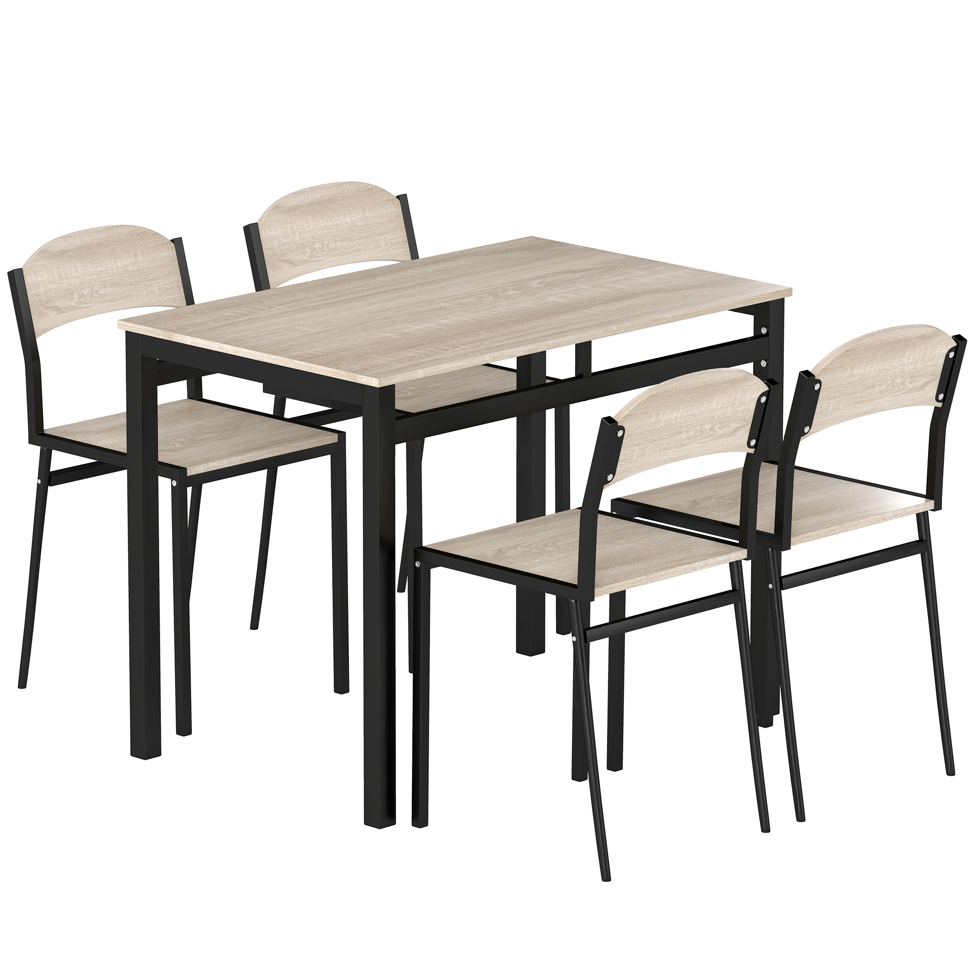 HOMCOM Essgruppe 5-Teilig 100 x 63 cm Esstisch mit 4 Stühlen Rechteckig Esszimmergruppe Modern Küchentisch Set für kleine Raum, Esszimmer, Küche, Eiche Aosom