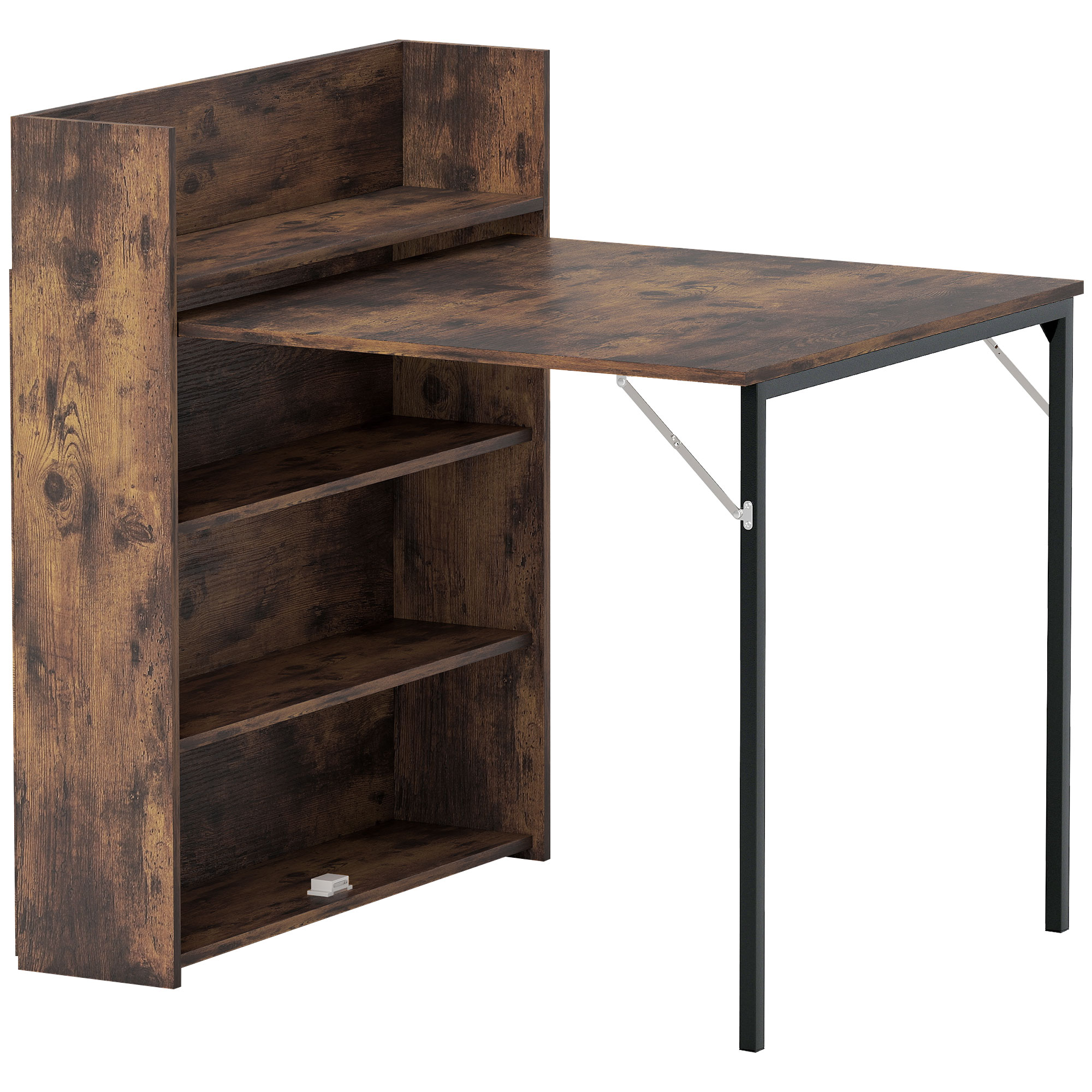 HOMCOM Esstisch Klappbar Küchentisch für 3 Personen mit 4-stufigen Regalen, Klapptisch Moderner Esszimmertisch für kleine Räume, Küche, 80 x 90 x 93 cm, Rustikal-Braun Aosom