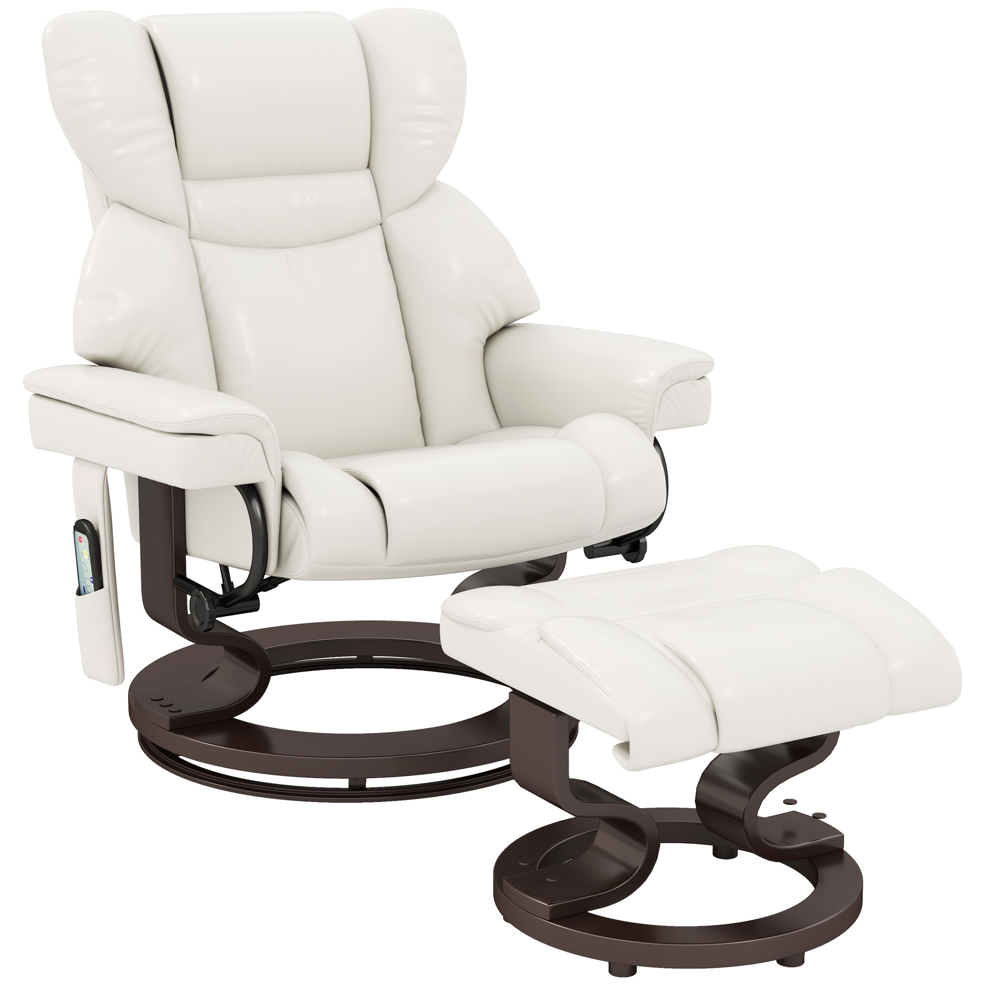 HOMCOM Relaxsessel mit Fußhocker, Elektrischer Fernsehsessel mit Liegefunktion, Drehbarer Massagesessel mit Fernbedienung, Seitentasche, für Wohnzimmer, Kunstleder, Cremeweiß Aosom