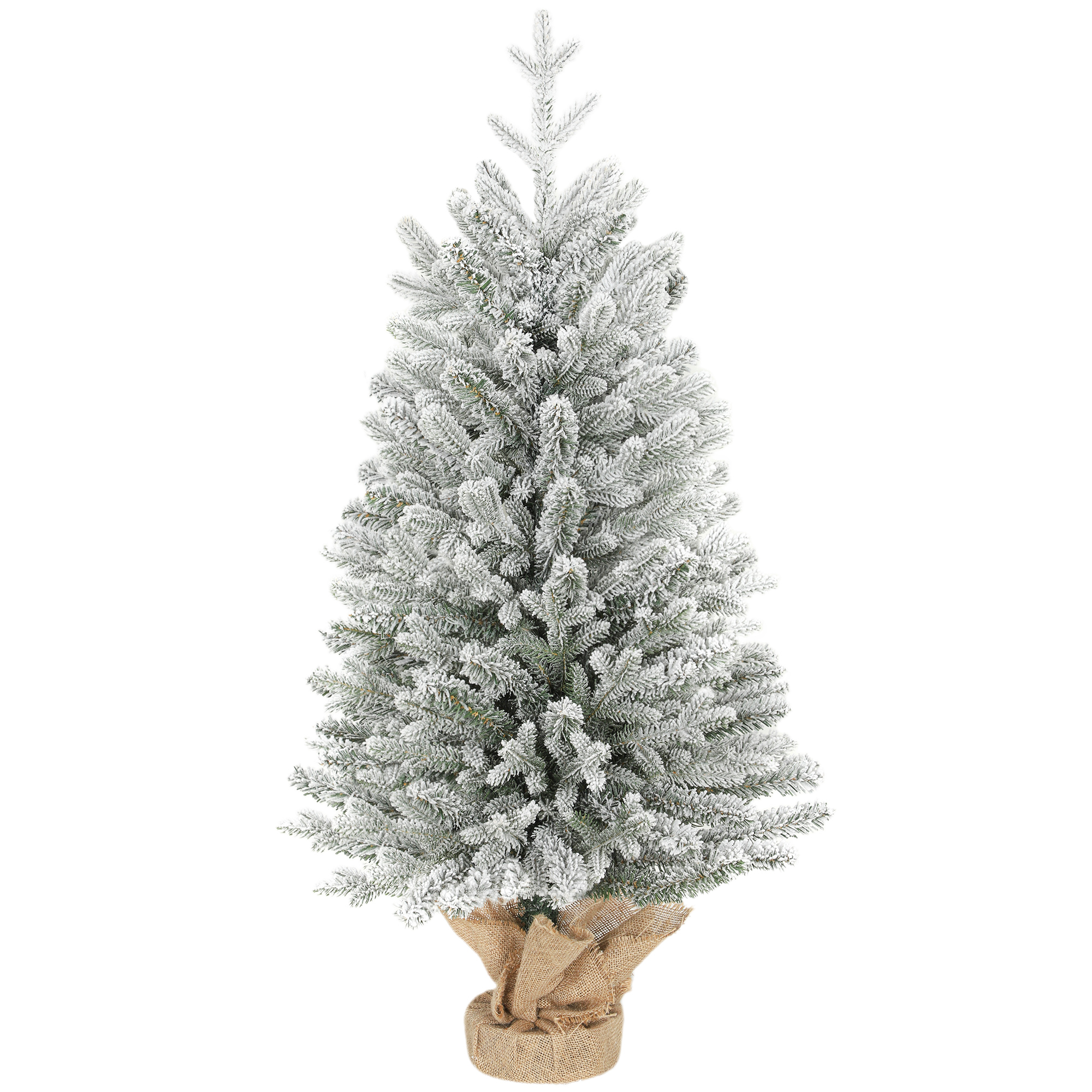 HOMCOM Mini Künstlicher Weihnachtsbaum 90 cm künstlich Tannenbaum mit Schnee, 486 Spitzen Zementbasis Christbaum mit Leinenbezug Weihnachtsdeko für drinnen Büro Wohnzimmer   Aosom