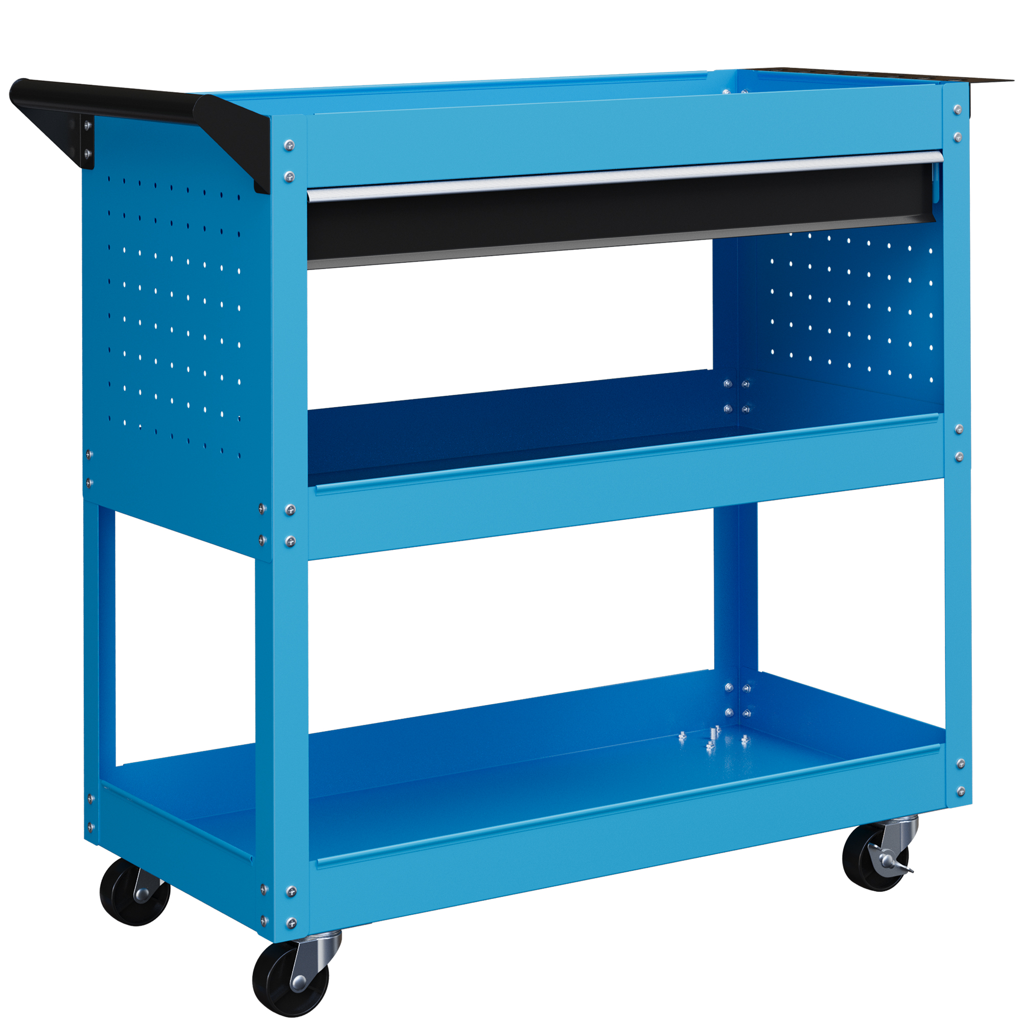 HOMCOM Werkstatt-Rollwagen, Werkzeugwagen mit 3 Ebenen, Transportwagen mit Schublade, Montagewagen für Garage, Lagerhaus, max. 60 kg Belastbar, Blau Aosom