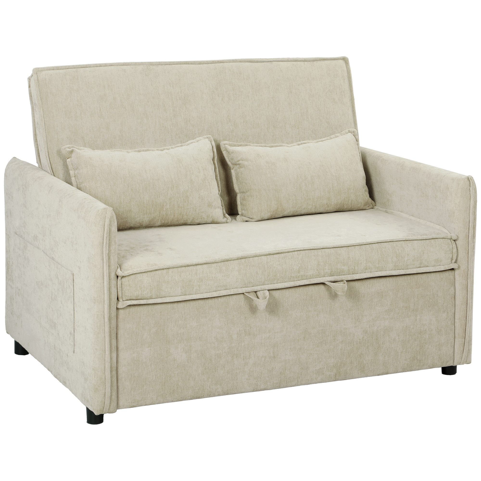 HOMCOM Schlafsofa 2‑Sitzer, 3‑in‑1 Schlafsofa Velours 137 cm, Verstellbare Rückenlehne, Große Sitzfläche, 2 Kissen, Gepolsterte Armlehnen & Seitentaschen, für Wohnzimmer, Schlafzimmer, Kleine Räume, Grün Aosom