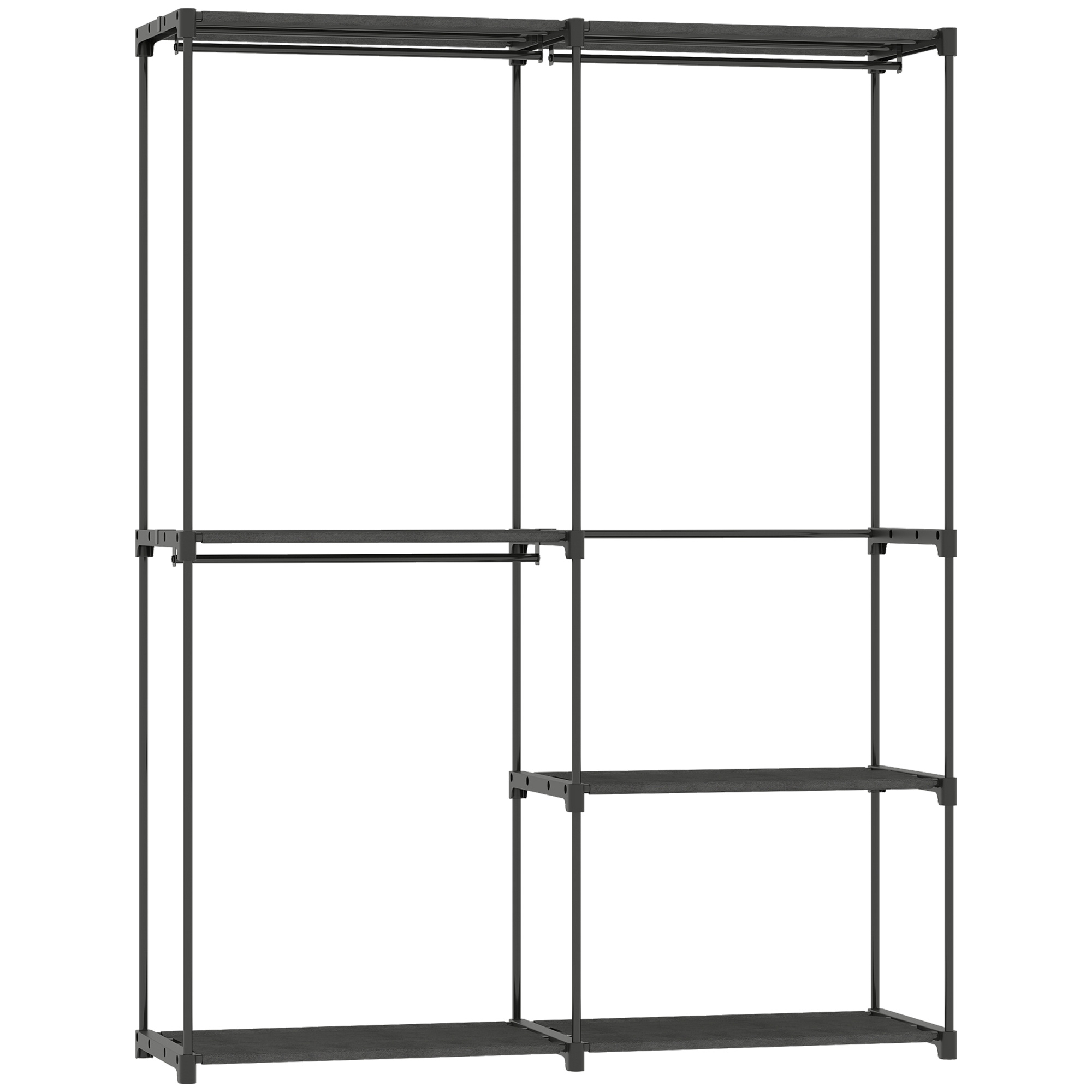 HOMCOM Kleiderschrank Stoffschrank mit Kleiderstange, Ablagen, Stoffkleiderschrank für Schlafzimmer, Ankleidezimmer, 142 x 43 x 185cm, Schwarz Aosom