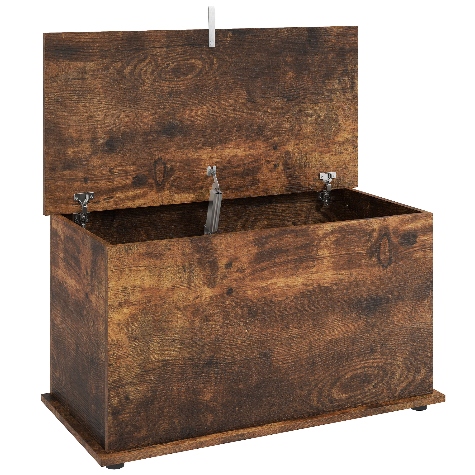 HOMCOM Aufbewahrungs-Truhe für Innenräume 102L mit Sicherheitsdeckel, Truhe für Wohnzimmer und Flur, Aufbewahrungsbank, 80x40x45 cm, Rustikalbraun Aosom