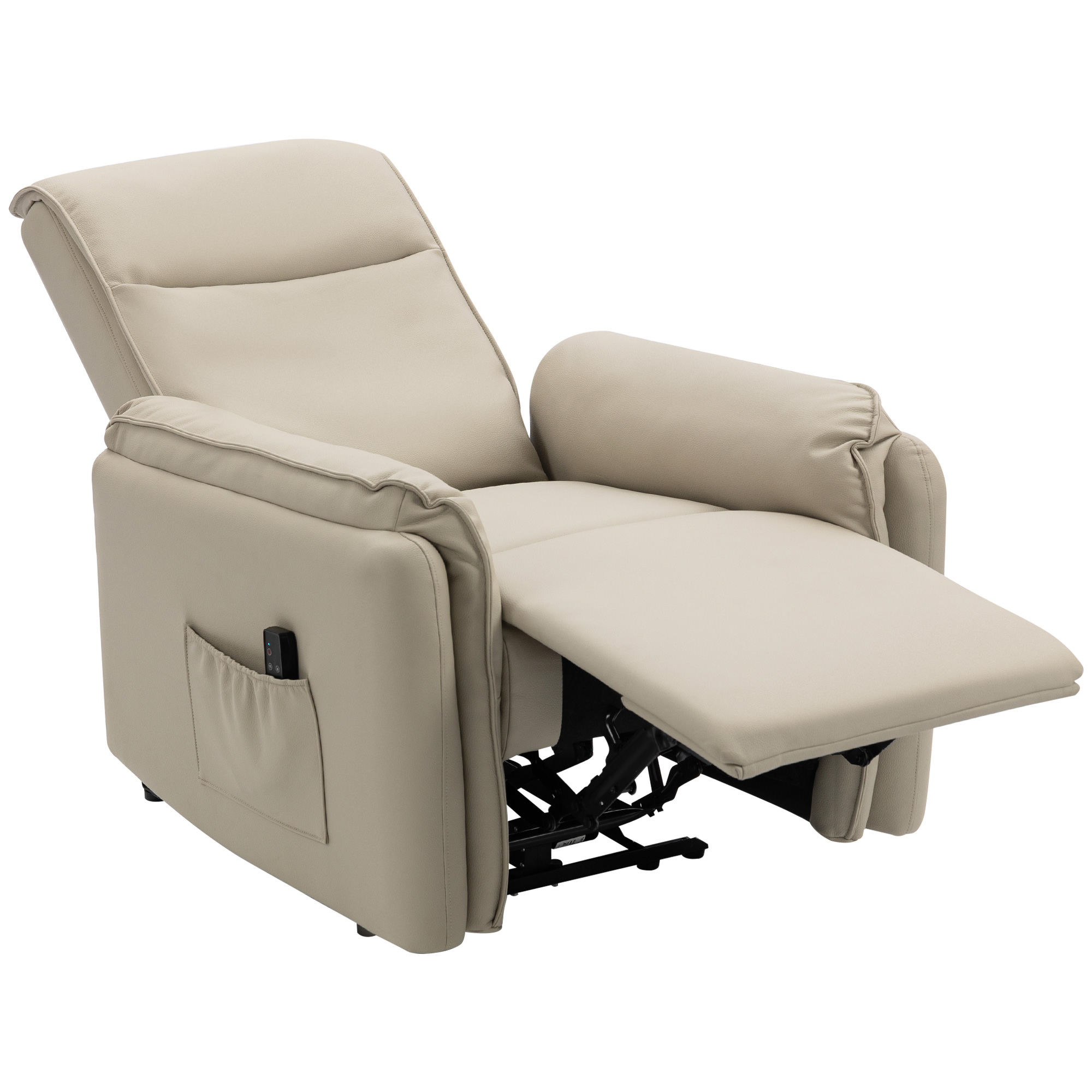 HOMCOM Relaxsessel, Fernsehsessel mit Liegefunktion, Knetmassage, TV-Sessel mit Fußteil, Kunstleder Massagesessel mit Fernbedienung, Seitentasche für Wohnzimmer, Schlafzimmer Beige   Aosom