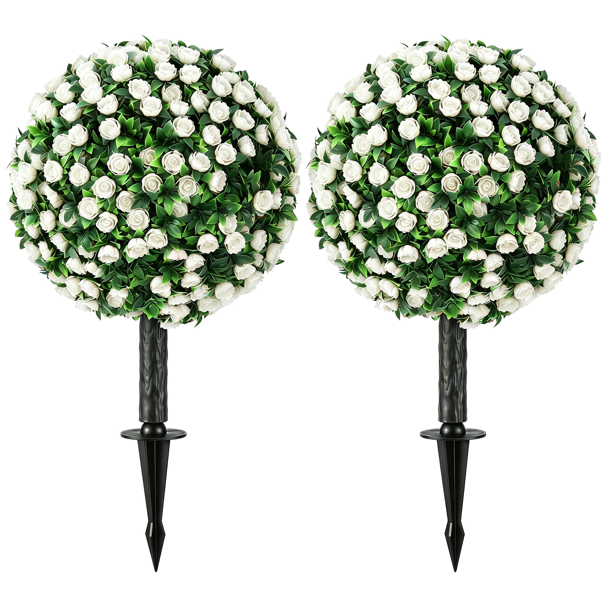 HOMCOM Künstliche Rosenkugeln 2er-Set 55 cm, UV-beständige Kunstpflanze Künstliche Pflanzen mit 306 weißen Rosen und Erdspieß für Wohnzimmer Schlafzimmer Büro Garten Aosom