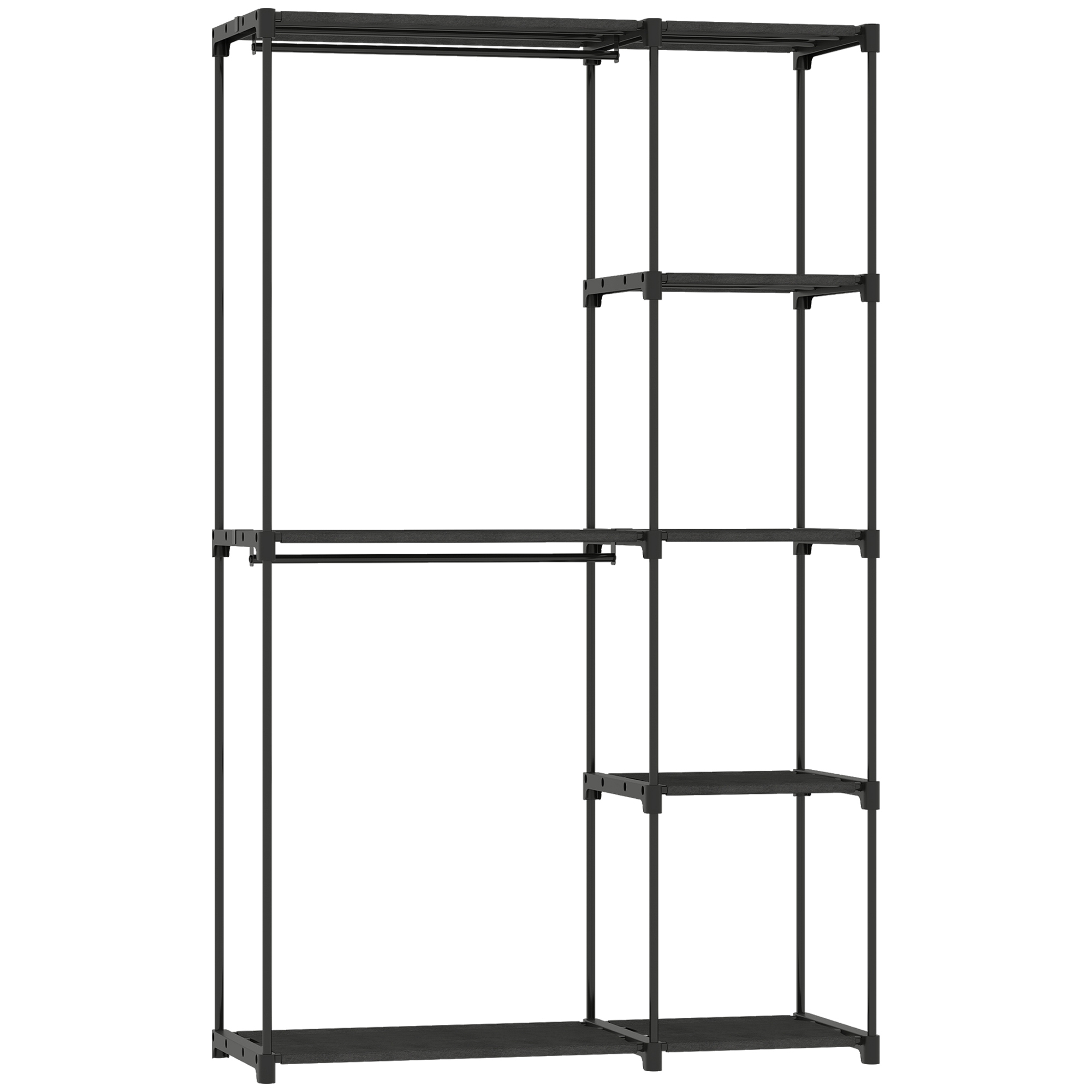 HOMCOM Stoffschrank Kleiderschrank mit Kleiderstange, Ablagen, Stoffkleiderschrank für Schlafzimmer, Ankleidezimmer, 111 x 43 x 185 cm, Schwarz Aosom