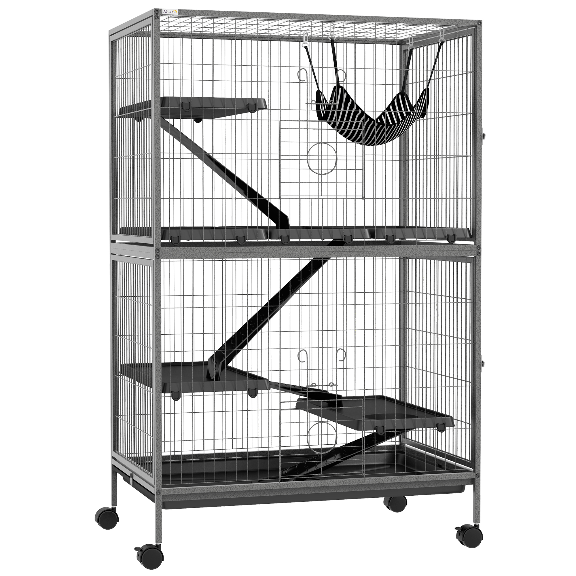 Pawhut Käfig für Nager Multifunktional 4 Plattformen 3 Rampen 4 Türen Abm. 80L x 52B x 128H cm Stahl Grau Silbern Schwarz Aosom