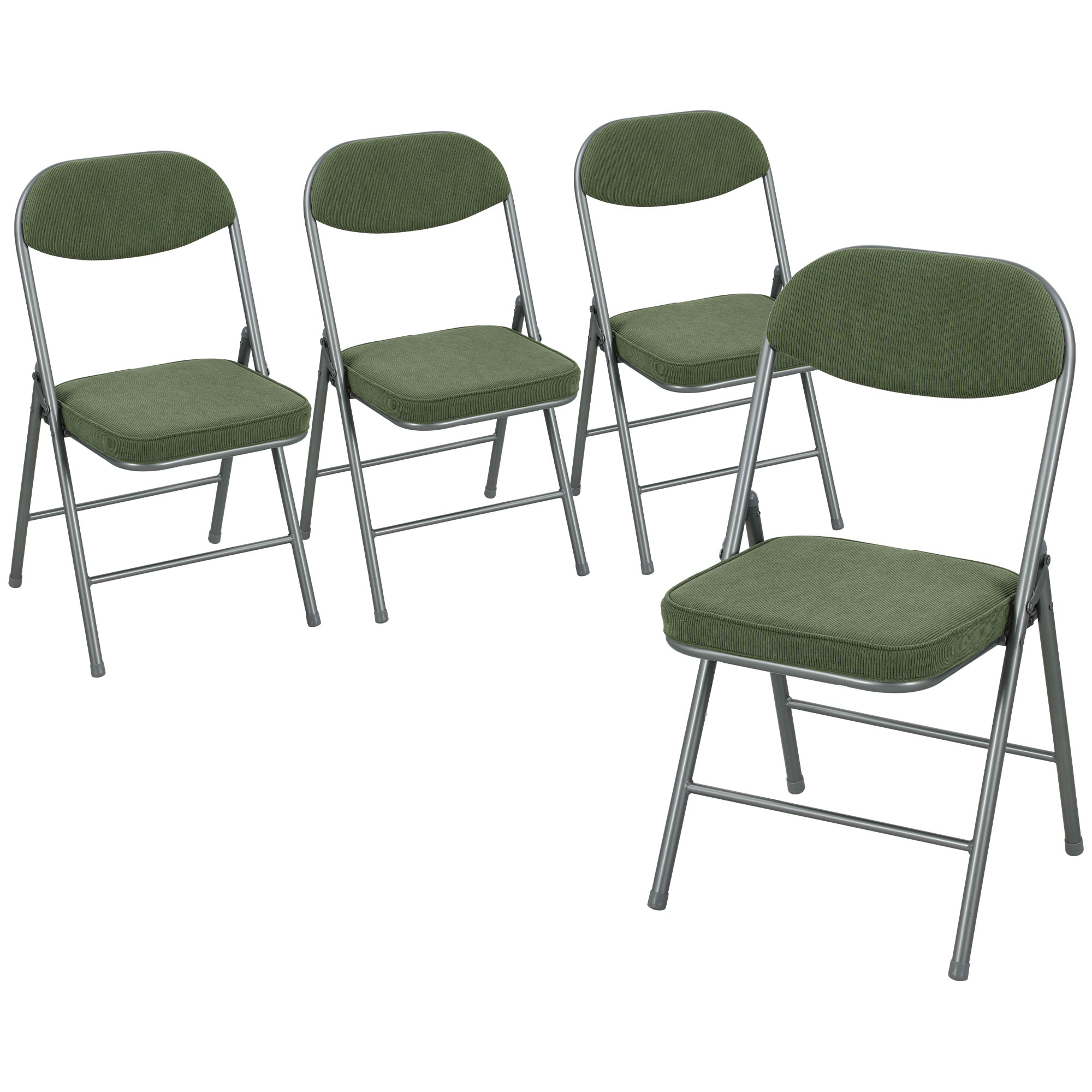 HOMCOM Klappstuhl 4er Set Campingstuhl mit Gepolsteter Rückenlehne, Klappbar Bürostuhl mit Stahlrahmen, Küchenstuhl mit Polster bis 120 kg belastbar für Gäste, Büro, Camping, Grün   Aosom