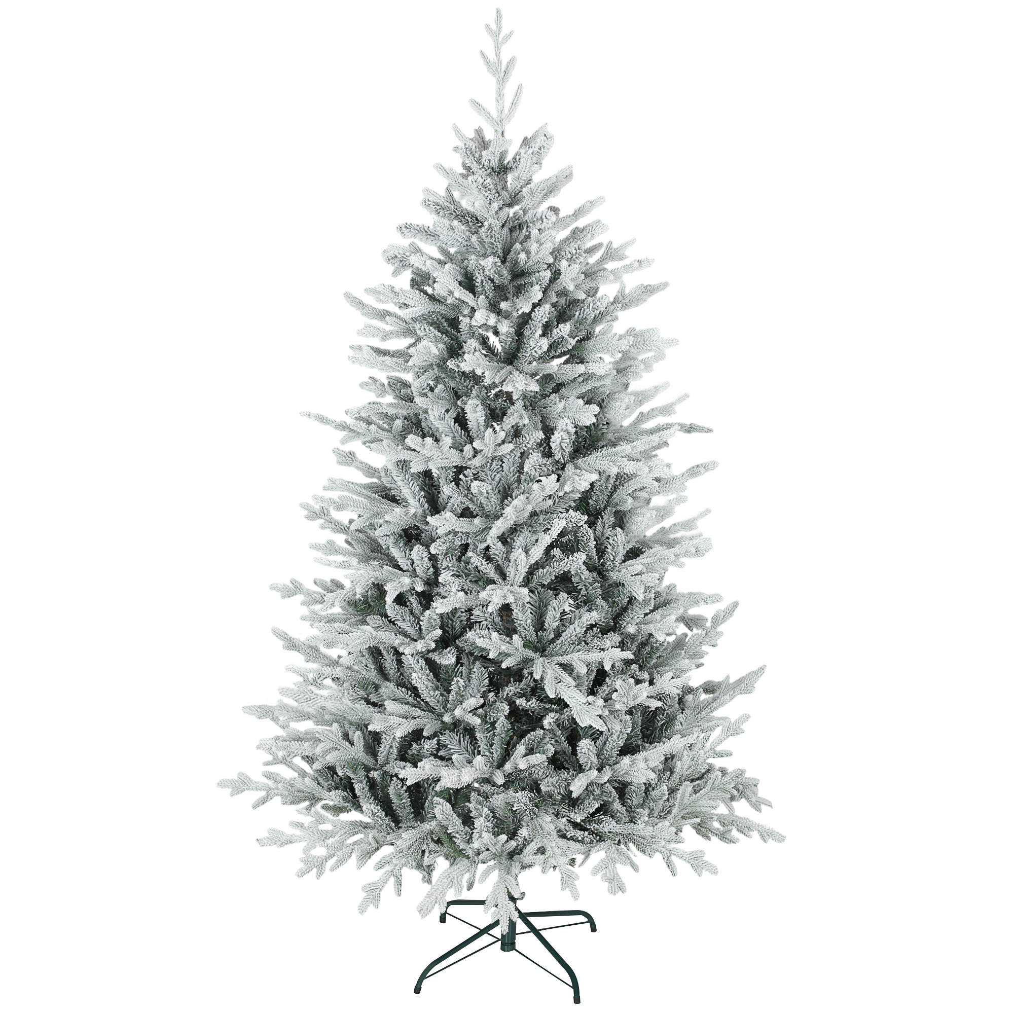 HOMCOM Künstlicher Weihnachtsbaum 180 cm künstlich Tannenbaum mit Schnee, 1976 Spitzen Christbaum Weihnachtsdeko inkl. klappbar Metallständer für drinnen   Aosom