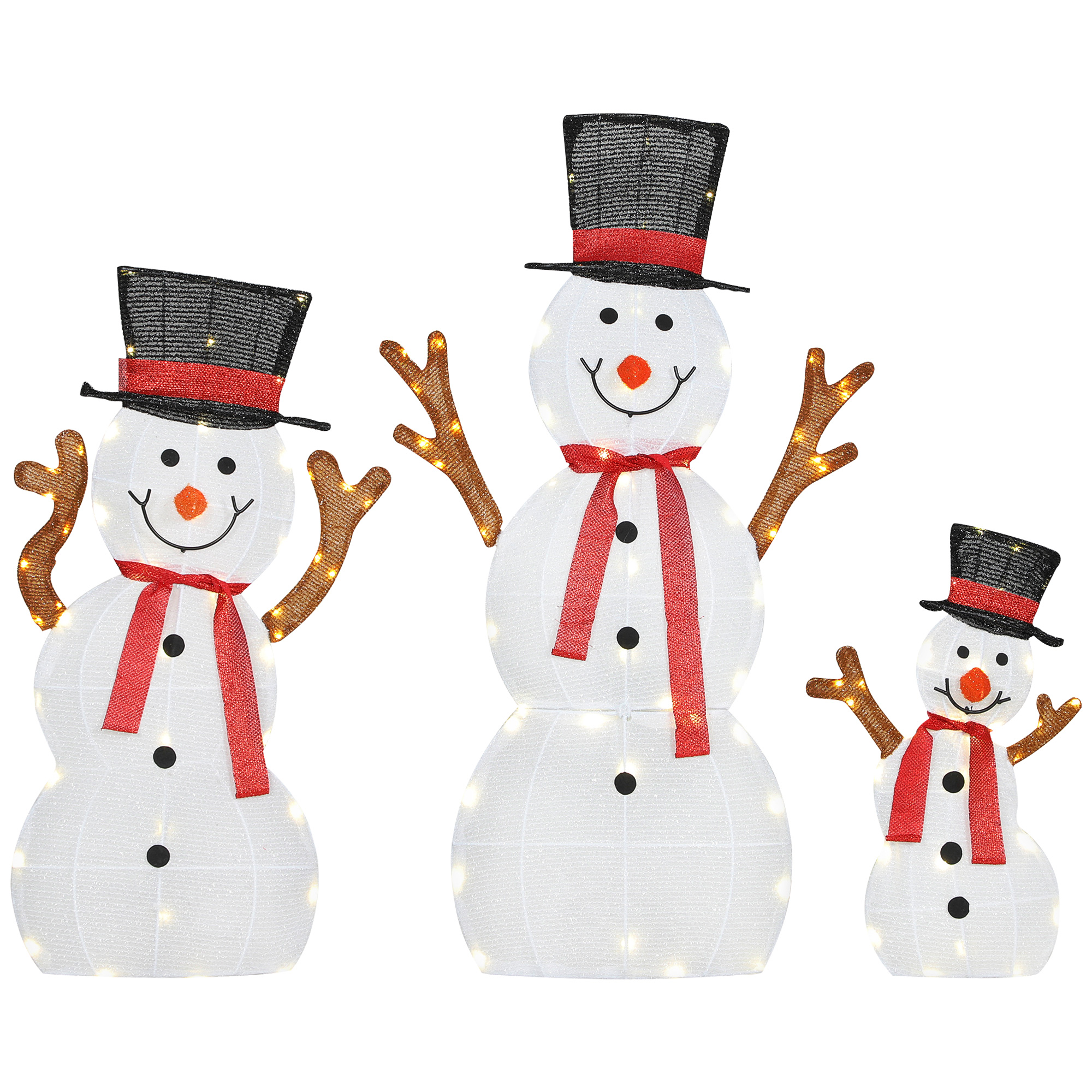 Outsunny 3-teilige Weihnachtsdeko Schneemann-Familie 91,5 cm mit LED Licht Weihnachtsfigur, Weihnachtsdekoration mit Stahlrahmen, Spannbändern Weihnachtsbeleuchtung für Indoor & Outdoor IP44   Aosom