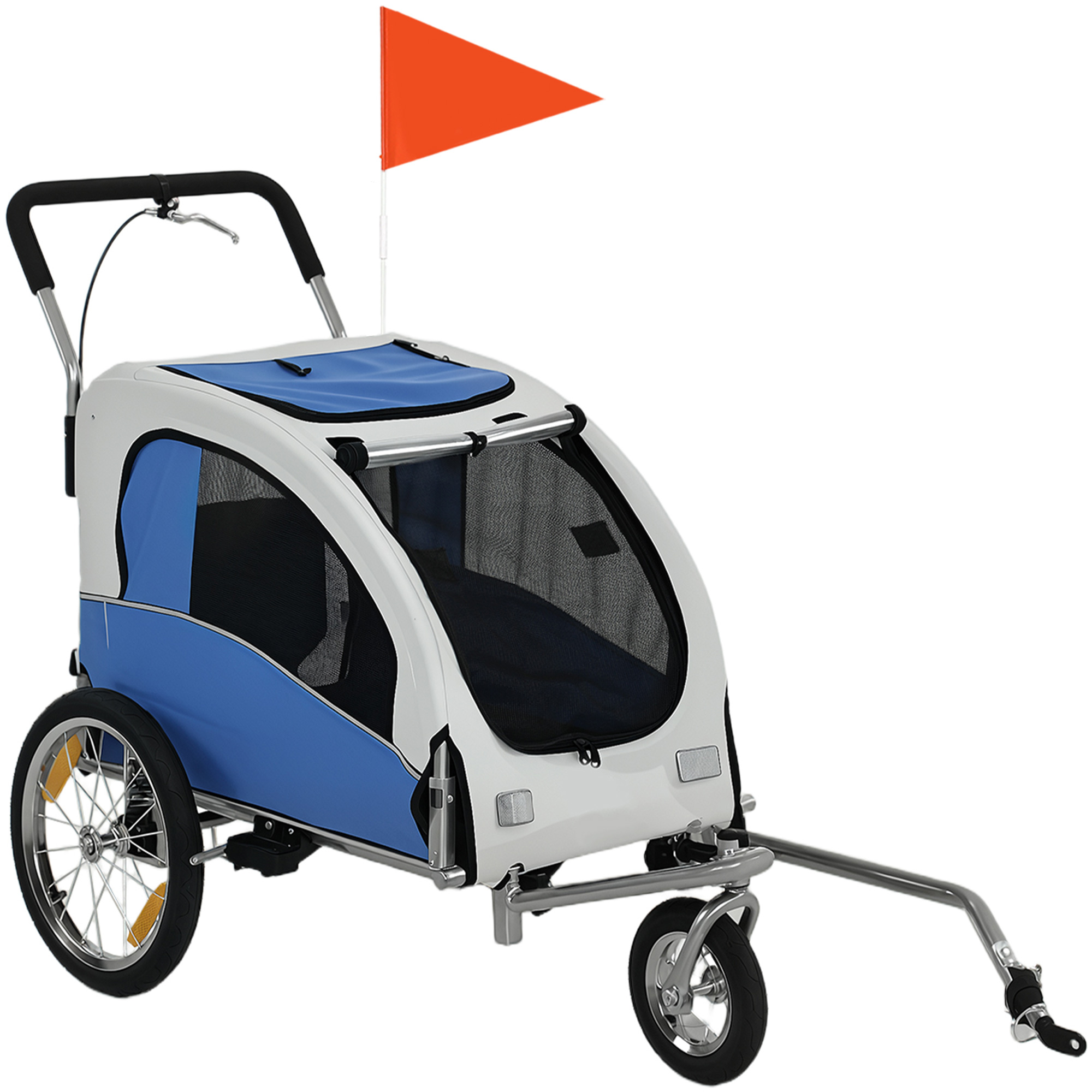 PawHut 2-in-1 Hundeanhänger für Fahrrad Hundebuggy für kleine & mittelgroße Hunde bis 20 kg Faltbarer Fahrradanhänger mit 600D Oxford, Reflektoren, Handbremse, Universelle Kupplung, Hellgrau Aosom