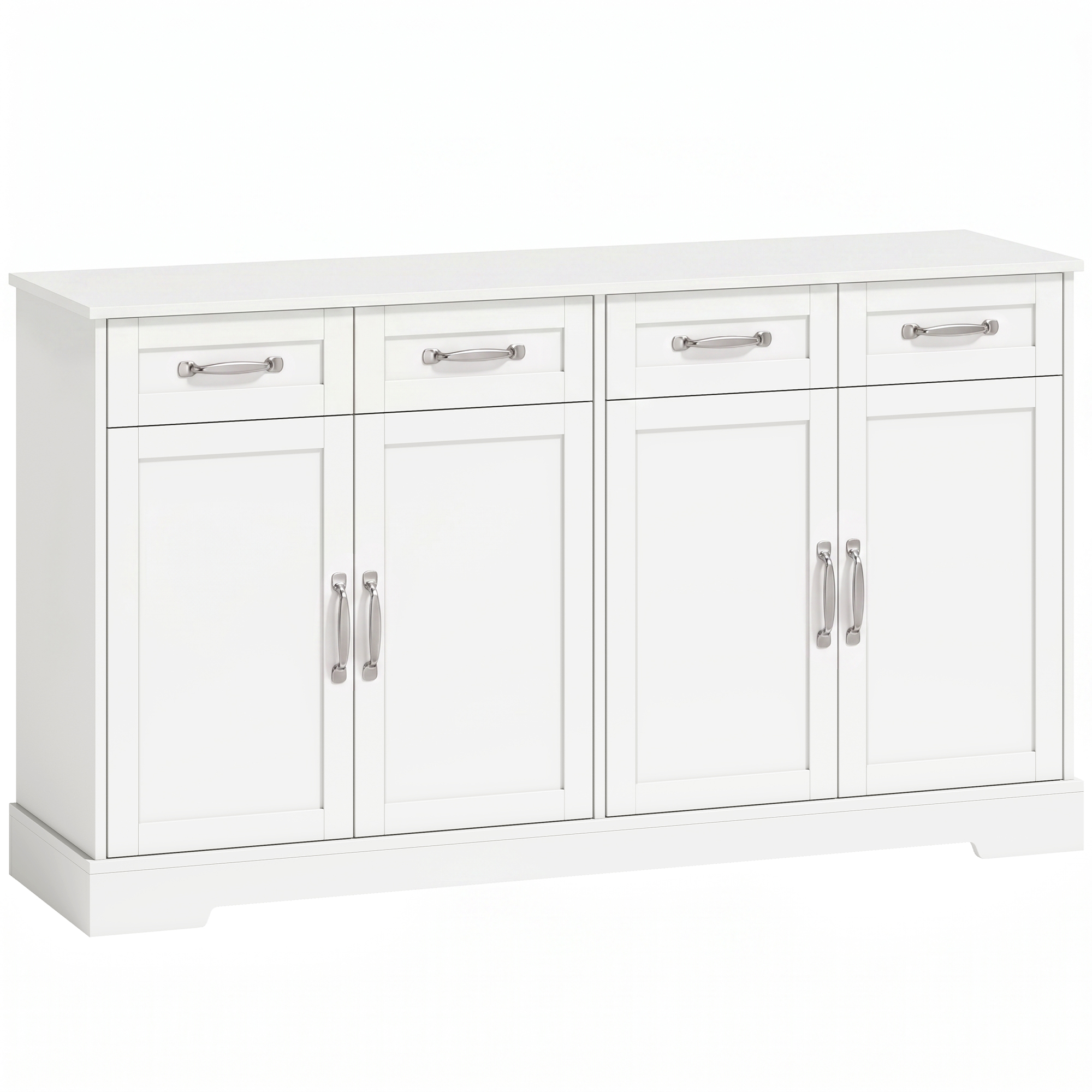 HOMCOM Küchen-Sideboard mit 4 Schubladen, 4 Türen, höhenverstellbaren Regalen - Shaker-Design mit Anti-Kipp-Vorrichtung - Sideboard für Esszimmer, Wohnzimmer, 140x38x80cm, Weiß Aosom