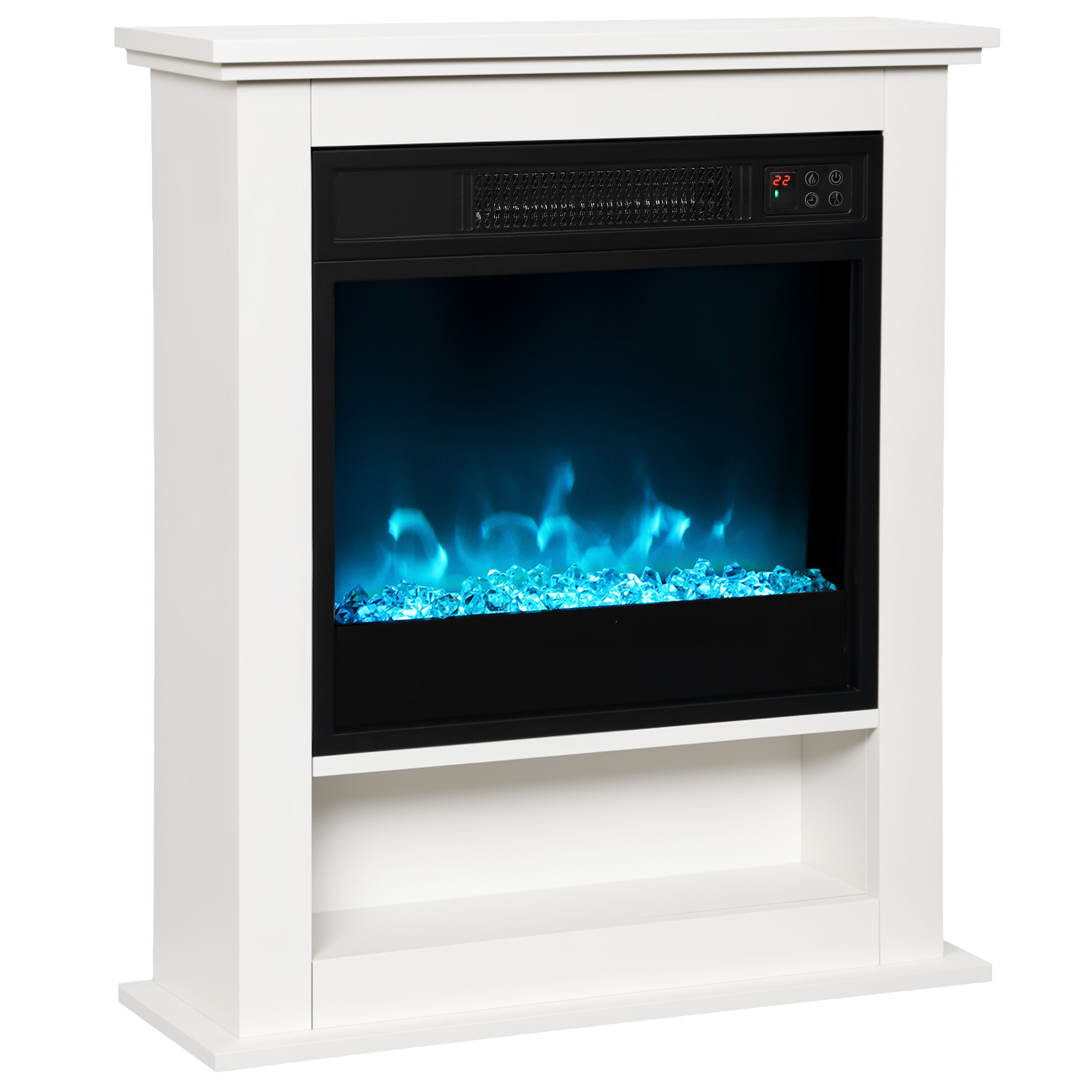 HOMCOM Elektrokamin Standkamin mit Heizung, Flammeneffekt, 9 Flammenfarben und 5 Helligkeitsstufen, 1800W Elektrischer Kamin mit Reagl, Fernbedienung, Timer, Thermostat Weiß Aosom