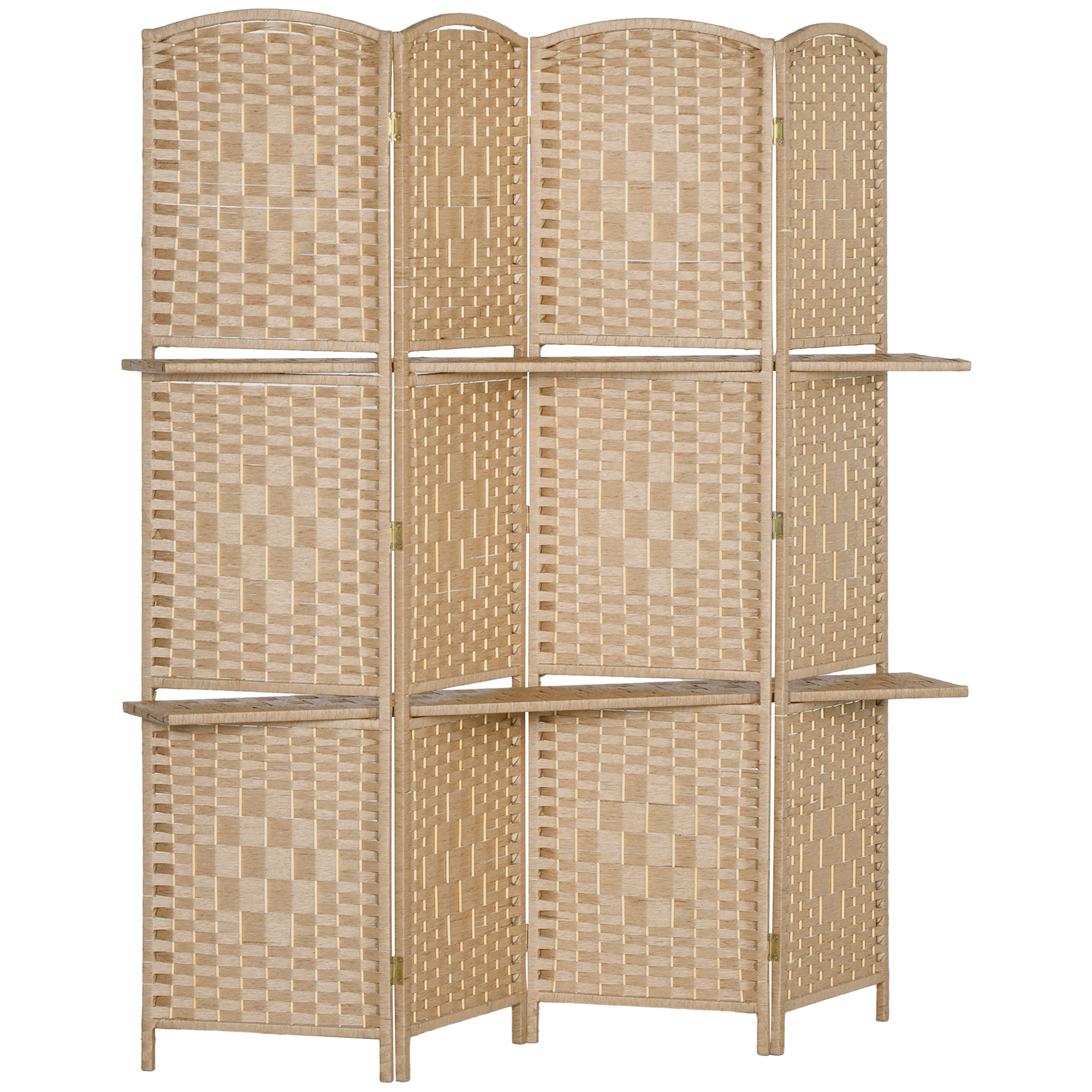 HOMCOM 4-teiliger Raumteiler, 160 x 170 cm, faltbare Trennwand mit 2 Regalen, Kiefernholz für Büro, Wohnzimmer, Schlafzimmer, Naturholz   Aosom