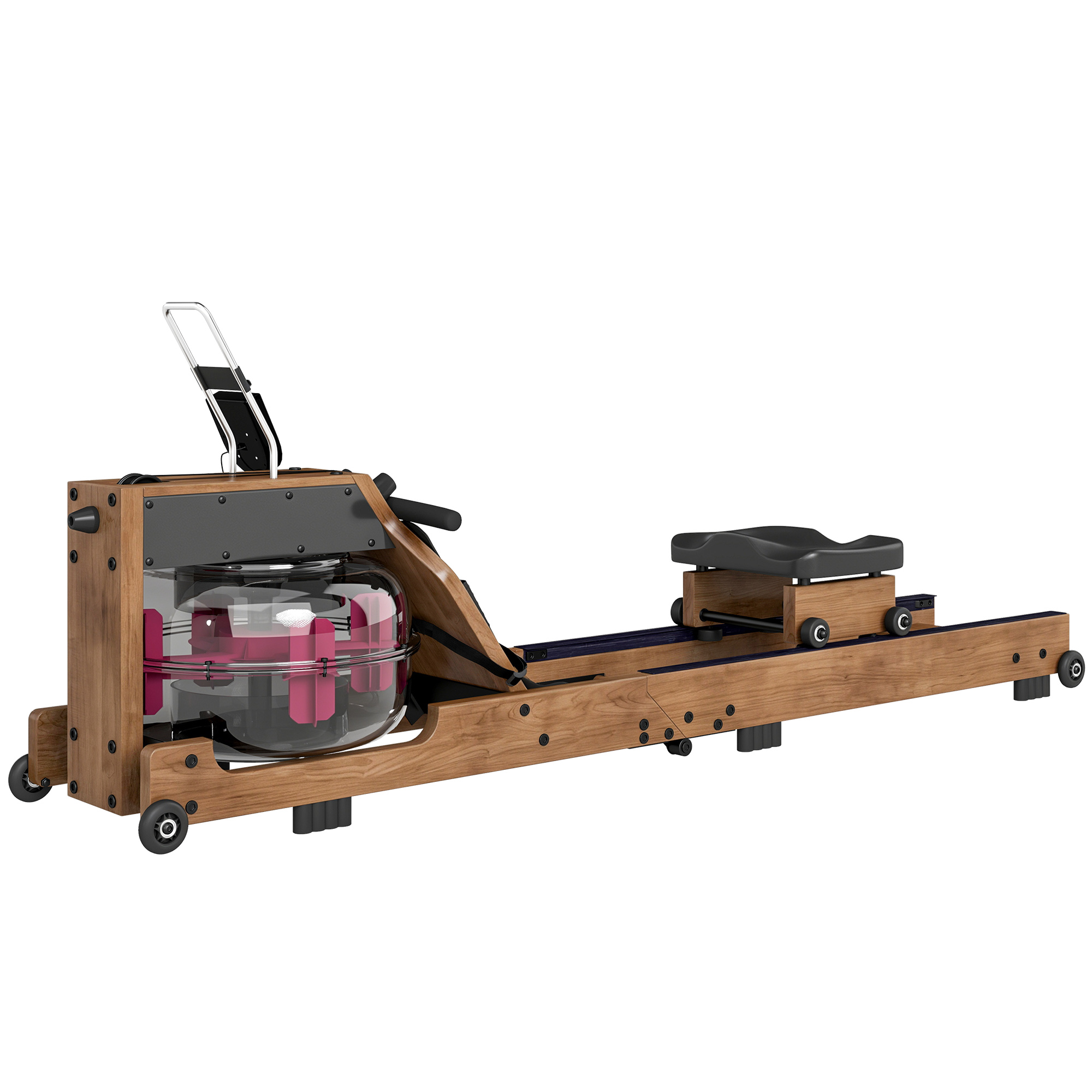 SPORTNOW Wasser Rudergerät für Zuhause aus Gummiholz Klappbar Rudermaschine mit Bluetooth APP Doppel-Aluminiumschienen LCD Display Komfortabler Sitz Handyhalterung Wasserrudergerät bis 158 kg Aosom