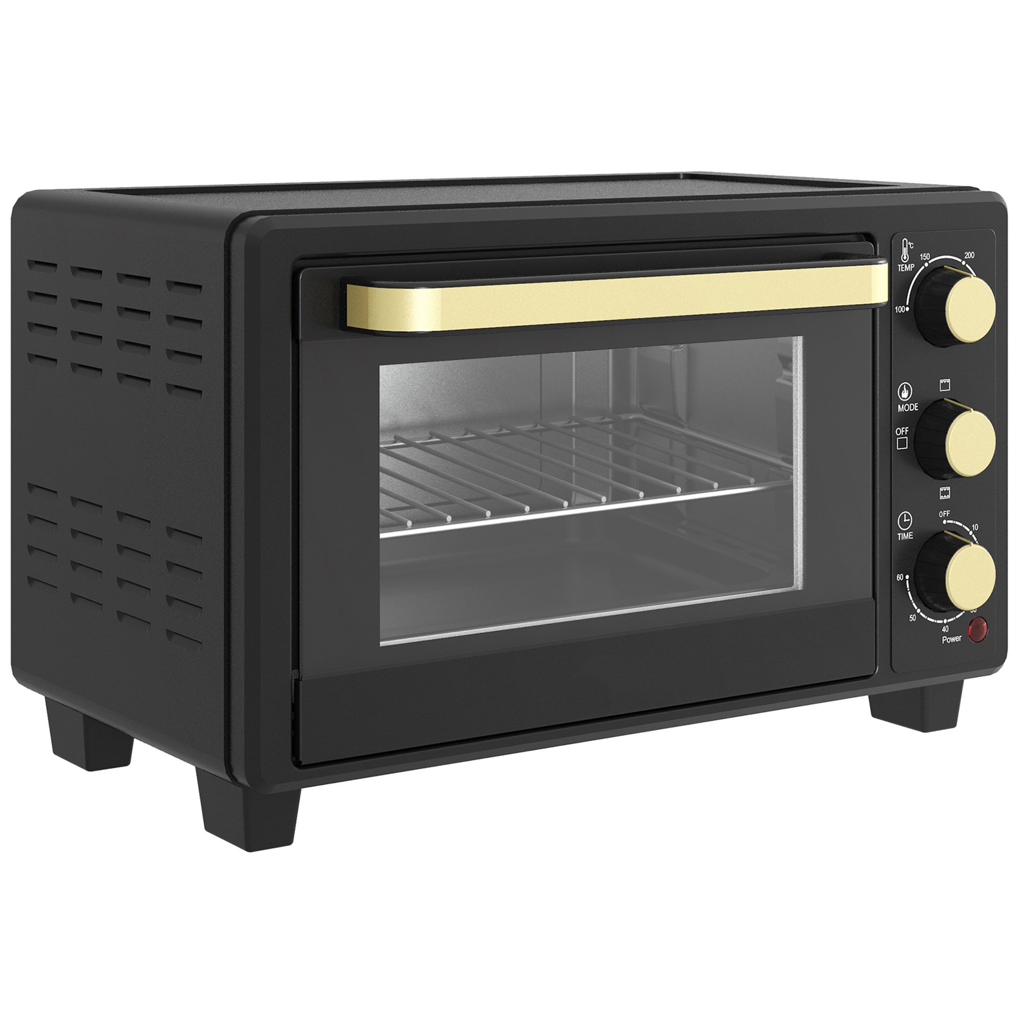 HOMCOM Minibackofen 16 L 1400W Mini Backofen 100-230℃ 60 Min. Timer, mit Grillrost und Backblech, Pizzaofen mit Tablettgriff, Krümelblech Schwarz Aosom