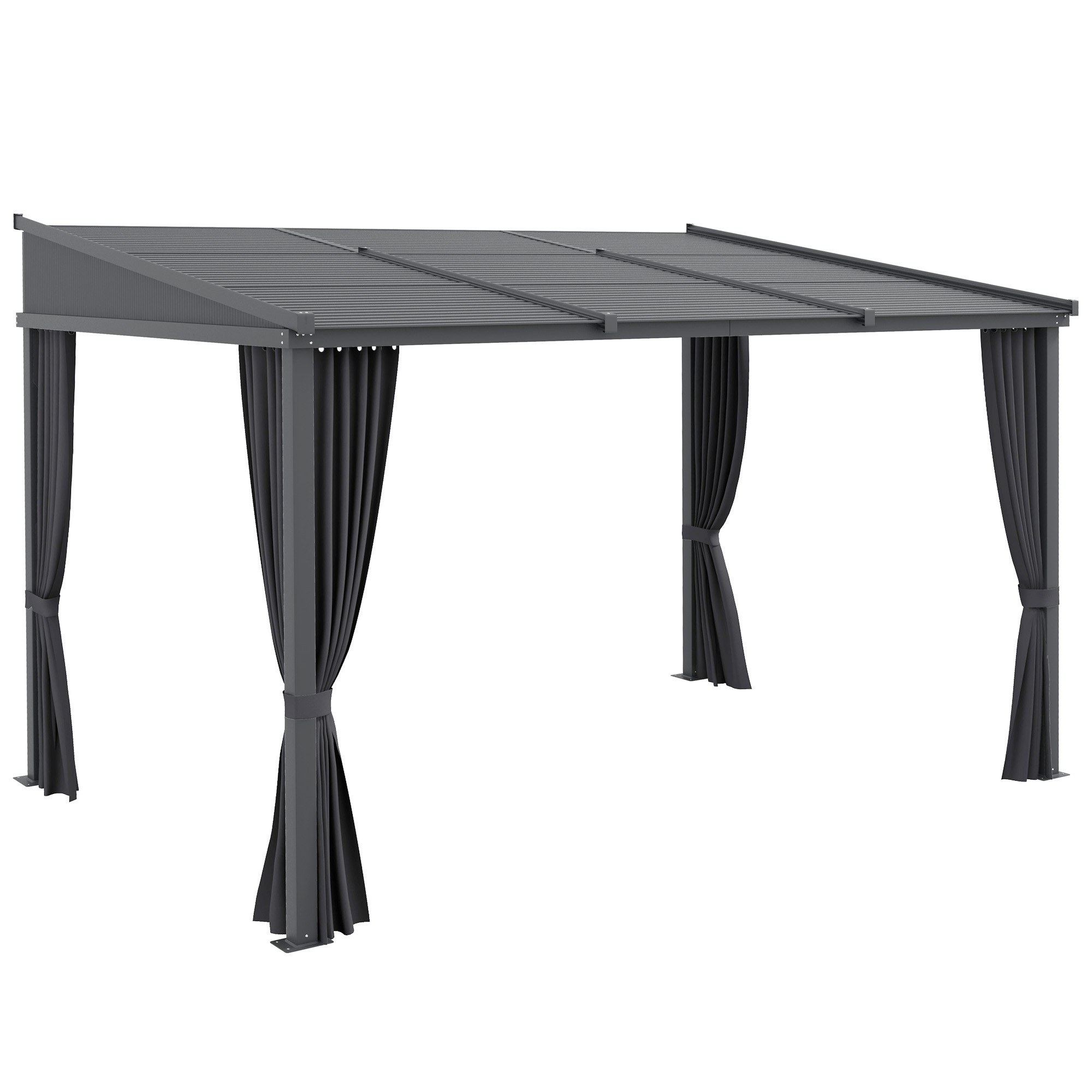 Outsunny Pergola 3,65 x 2,55 m Pavillon mit Schiebedach und Vorhängen, Terrassenüberdachung für Garten und Hof, Aluminium und Metall, dunkelgrau Aosom.de