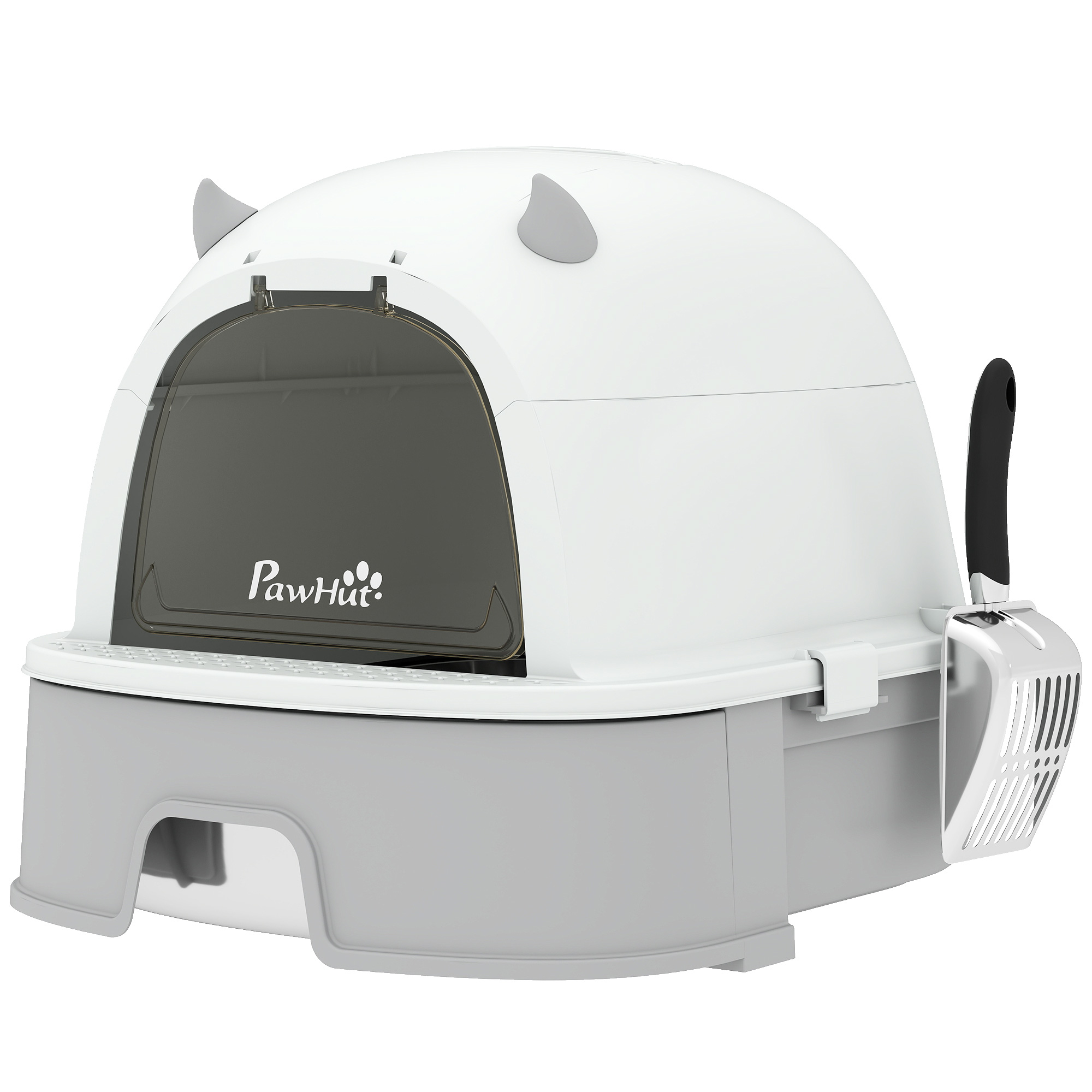 PawHut Katzentoilette Edelstahl mit abnehmbarem Deckel Katzenklo mit Schaufel & Aktivkohlefilter, geruchsdicht Katzentoilette für mittelgroße Katzen bis 5 kg 52 x 42 x 39 cm Grau Aosom