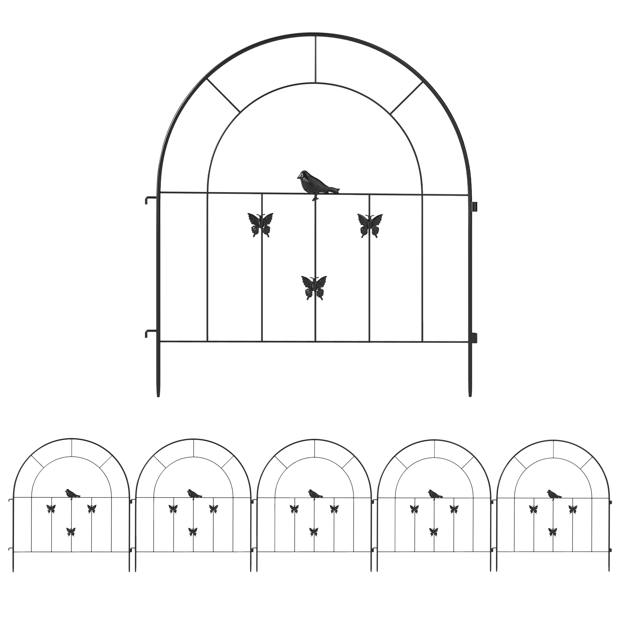 Outsunny Gartenzaun Zaun Stahl 300 cm x 70 cm hoch Dekorativer Gitterzaun Set Zaunelemente Hundezaun Oberbogen Zaun für Hunde Landschaftszaun für Garten Blumenbeete Tierbarriere Außenbereich Schwarz   Aosom