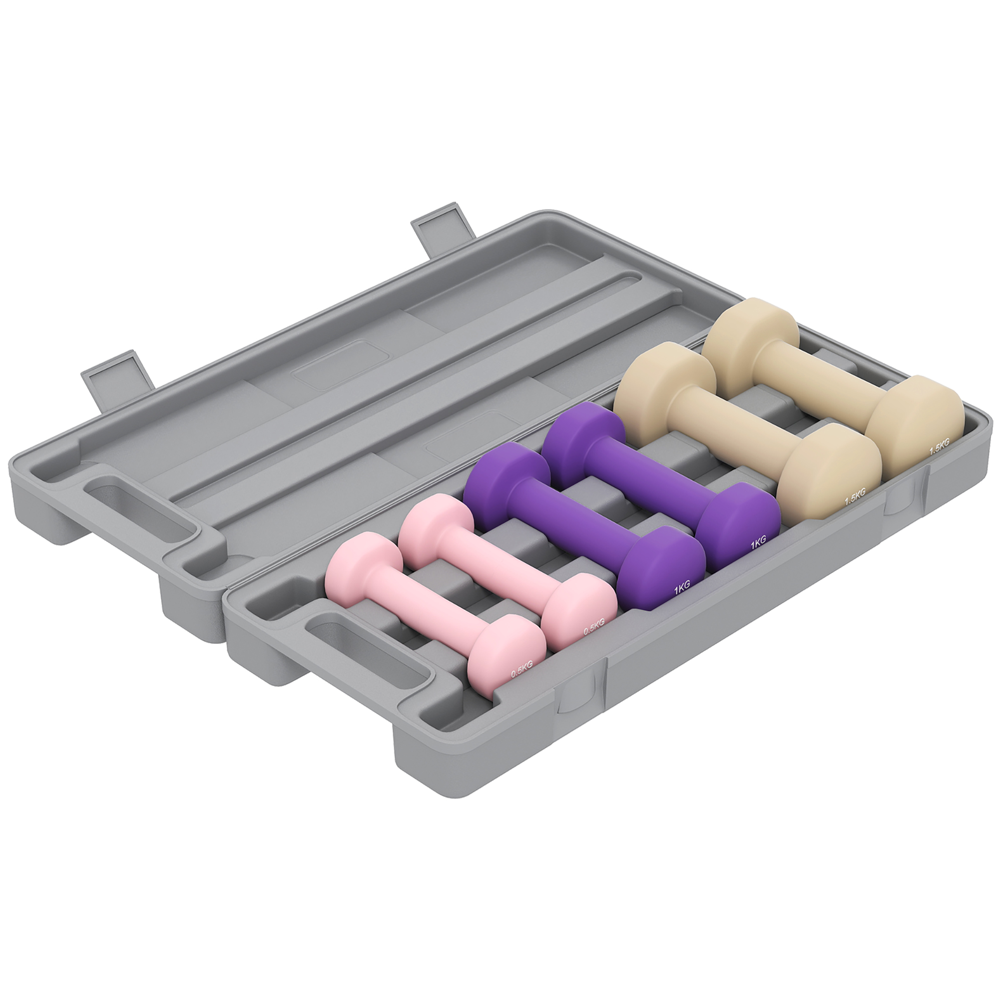 HOMCOM Hantelset 6er Set Hanteln mit Koffer, Gewichten, Kurzhantelset verstellbar 0,5kg, 1kg, 1,5kg Kurzhanteln für Männer Frauen, Dumbbell Set für Zuhause, Fitnessstudio, Krafttraining Aosom
