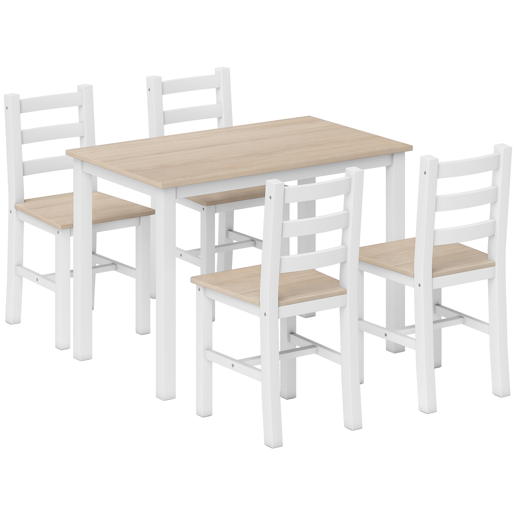HOMCOM Esstisch mit 4 Stühlen Essgruppe für 4 Personen, 108 cm Landhaus-Esstisch mit Stühlen aus Massivholz, platzsparendes Set für Esszimmer und Frühstücksecke, Natur Aosom