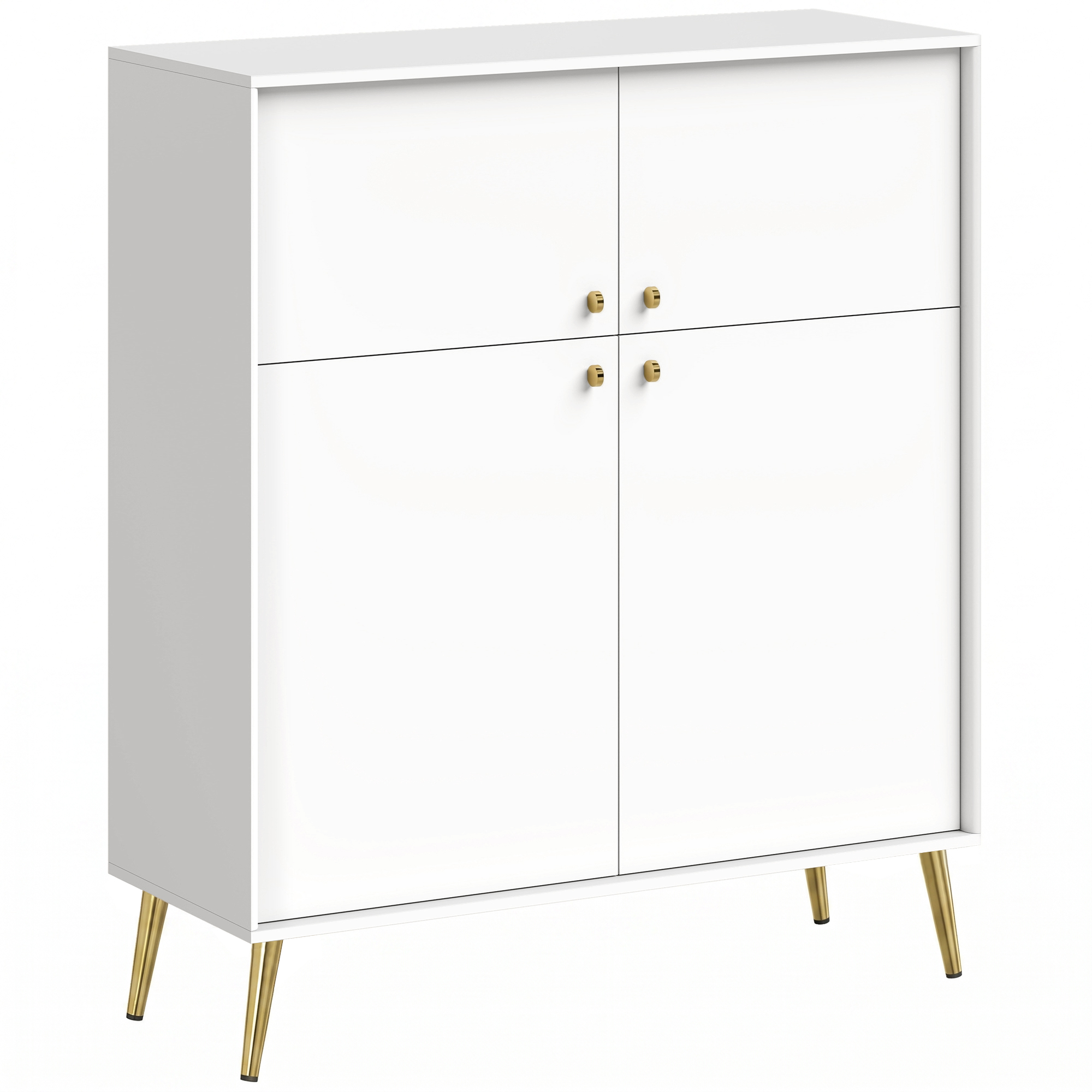 HOMCOM Sideboard Kommode mit 4 Türen, Aufbewahrungsschrank mit Metallfüßen für Wohnzimmer, Schlafzimmer 105,4 x 40,5 x 122,4 cm, Cremeweiß, Hergestellt in der EU   Aosom