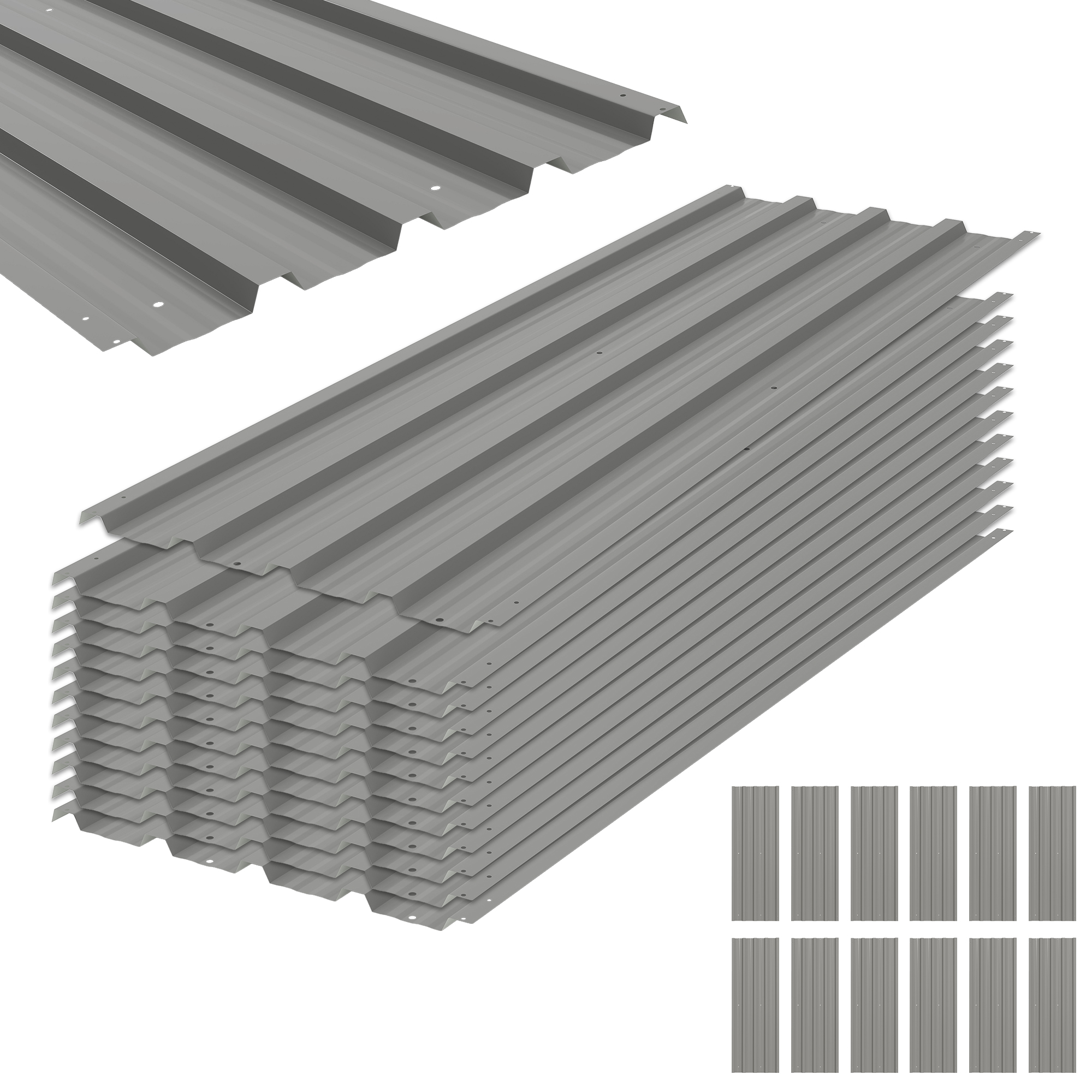 Outsunny 12 Stück Trapezblech 129x45cm 7m² Verzinkt Dachblech 0,25 mm Wetterfest Profilblech Verzinkter Stahl Dachplatten Dachpaneele Stahlblech Wellblechplatten für Dach Gerätehaus Carport Hellgrau Aosom