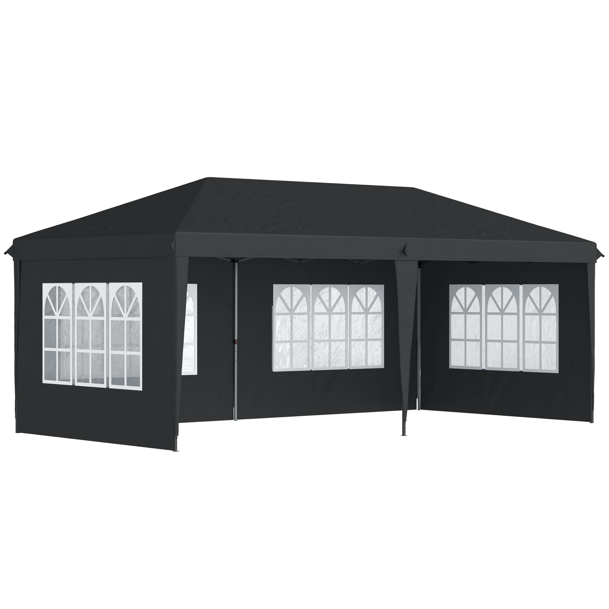 Outsunny Pavillon ca. 3x6m Wasserdicht Pop-up Faltpavillon mit 4 Seitenwänden, Fenster, Partyzelt mit UV-Schutz, Oxford Gartenpavillon inkl. Tragetasche Gartenzelt für Balkon, Terrasse, Schwarz Aosom