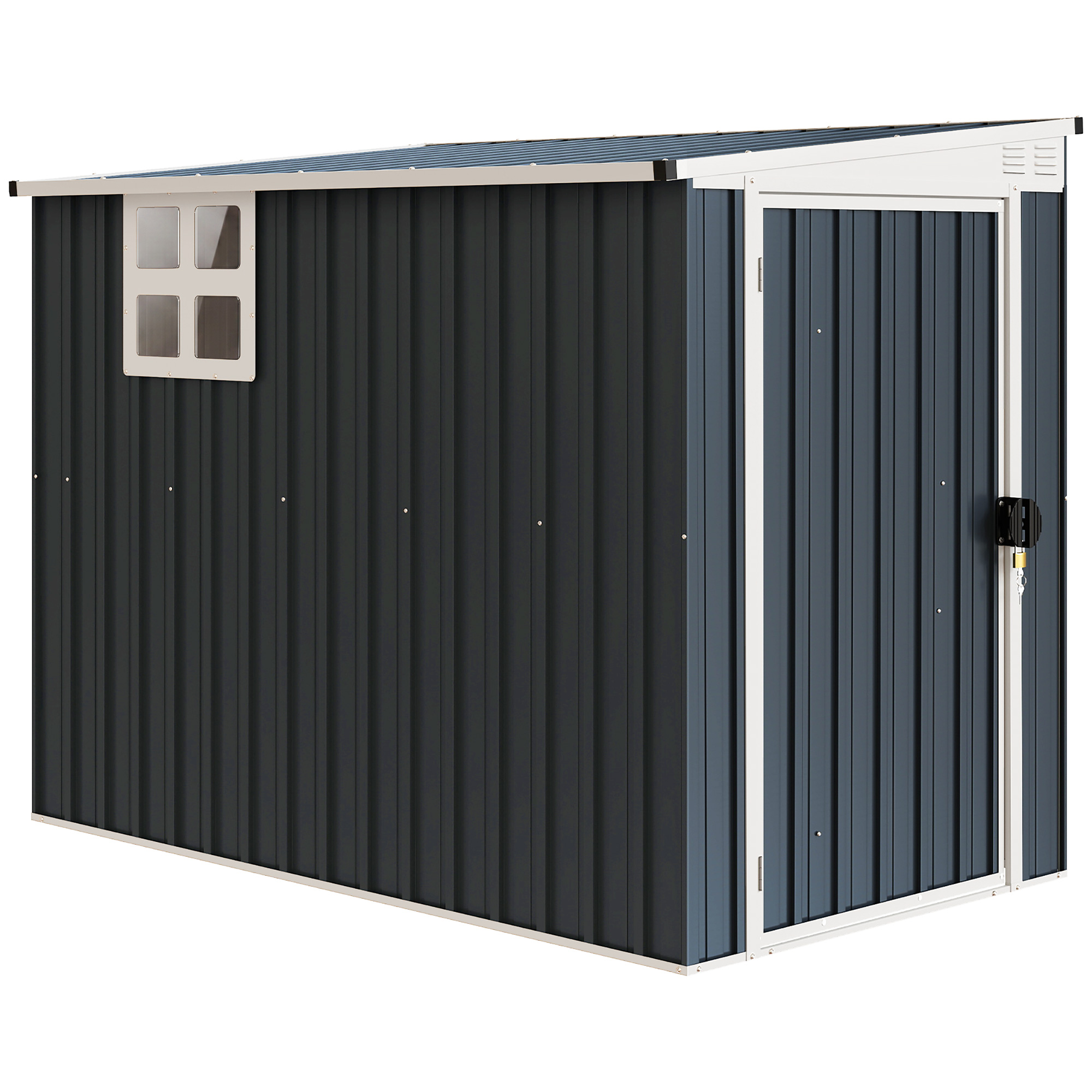 Outsunny Metall Gerätehaus 2,7m² 128x231x181cm Geräteschuppen mit Pultdach Fenster Abschließbarer Tür wetterfest Gartenhaus Outdoor Garten Schuppen für Hinterhof Außenbereich Dunkelgrau   Aosom