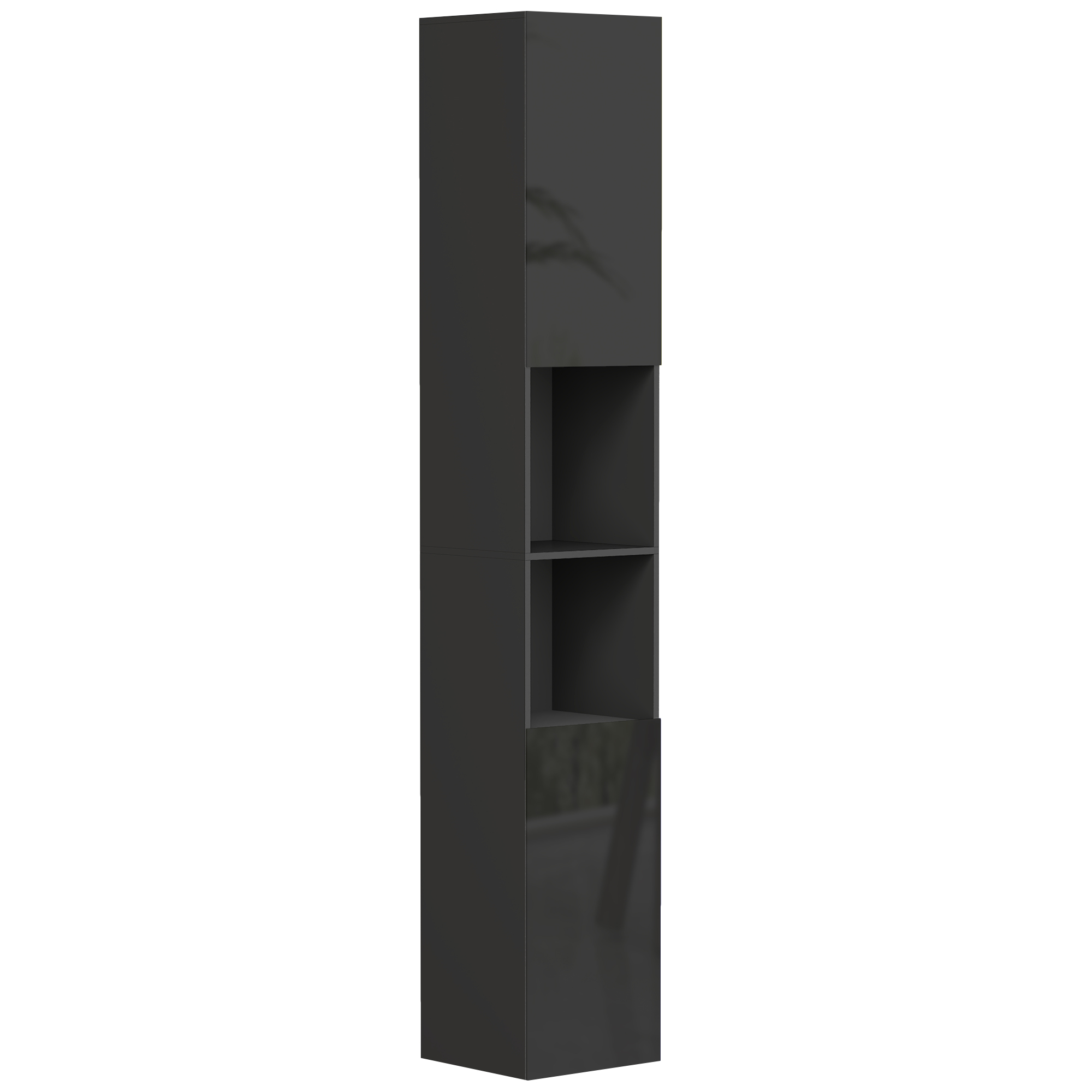 kleankin Bad-Hochschrank, hoher Aufbewahrungsschrank, glänzende Oberfläche, verstellbare Einlegeböden, 2 Schränke und 2 Nischen, Bad-Aufbewahrungsregal, 30 x 30 x 181,5 cm, schwarz Aosom