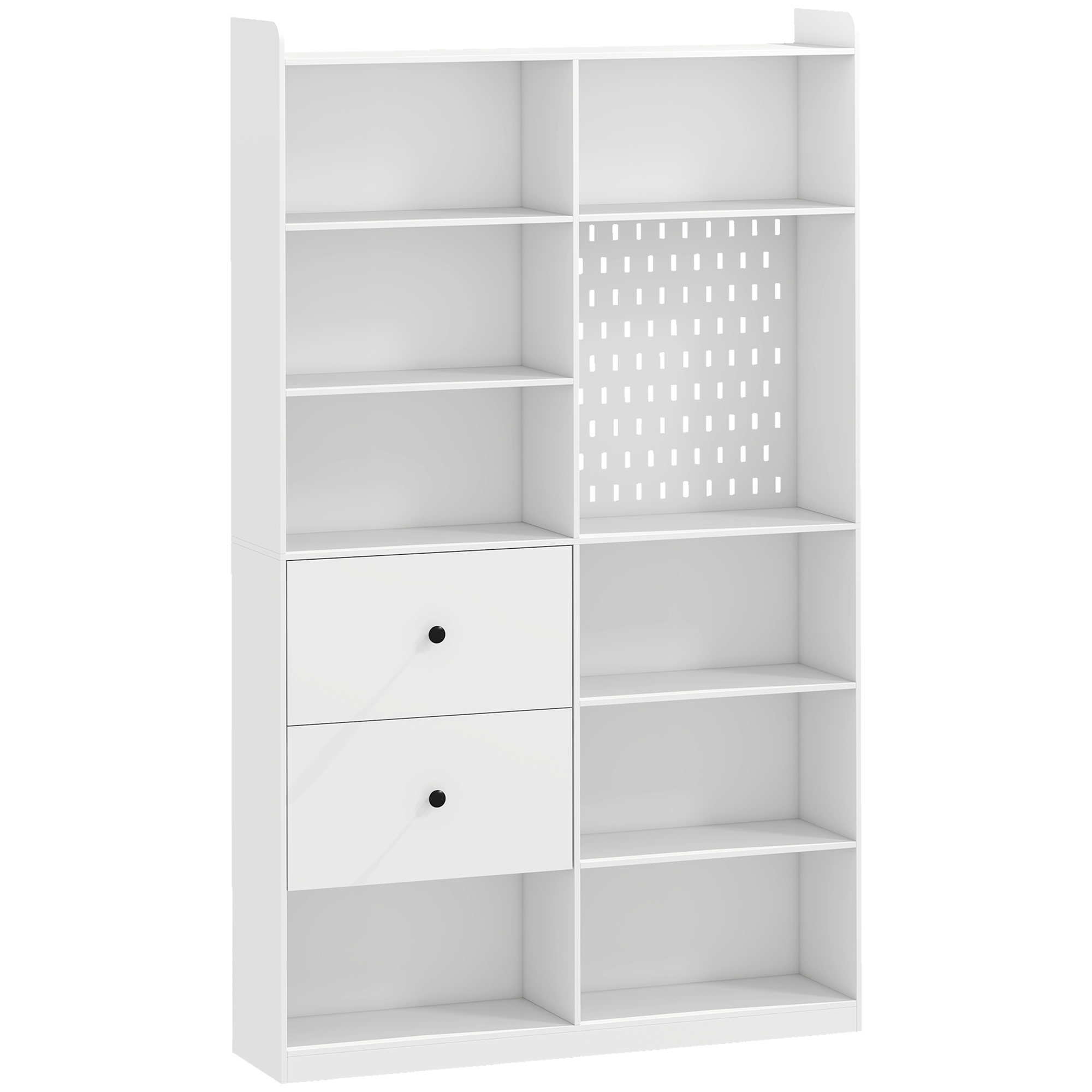 HOMCOM Hohes Regal mit 8 Würfeln, platzsparendes Regal mit Schubladen, Lochplatte, Aufbewahrungsmöbel aus Holz für Wohnzimmer Schlafzimmer Büro, 120x30x200 cm, Weiß Aosom