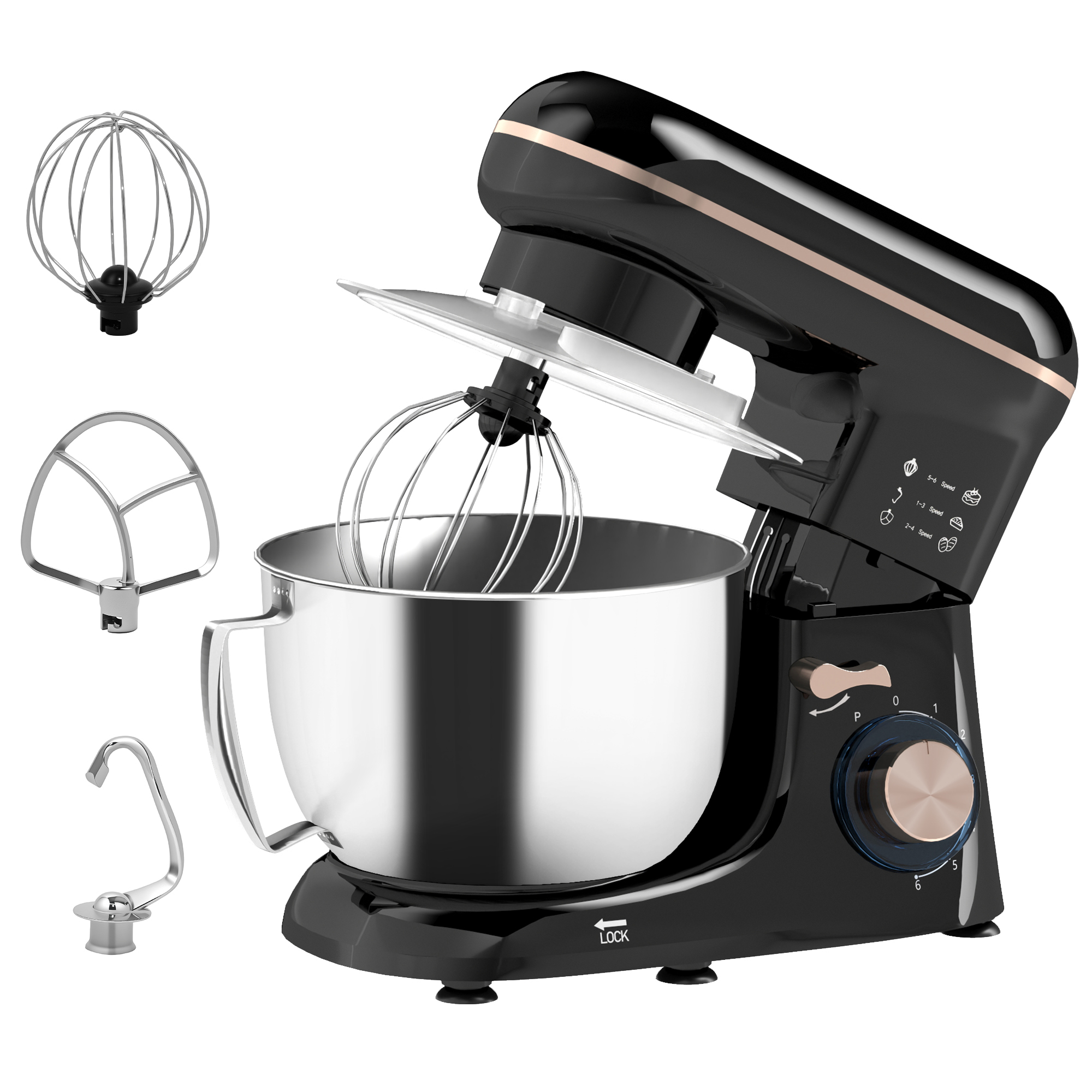 HOMCOM Küchenmaschine Knetmaschine mit 4,5L Edelstahlschüssel 1300W Teigmaschine mit 6+P Geschwindigkeit Küchenmixer mit Knethaken, Schneebesen, Rührer, Teigschaber, Eiertrenner, Spritzschutz   Aosom
